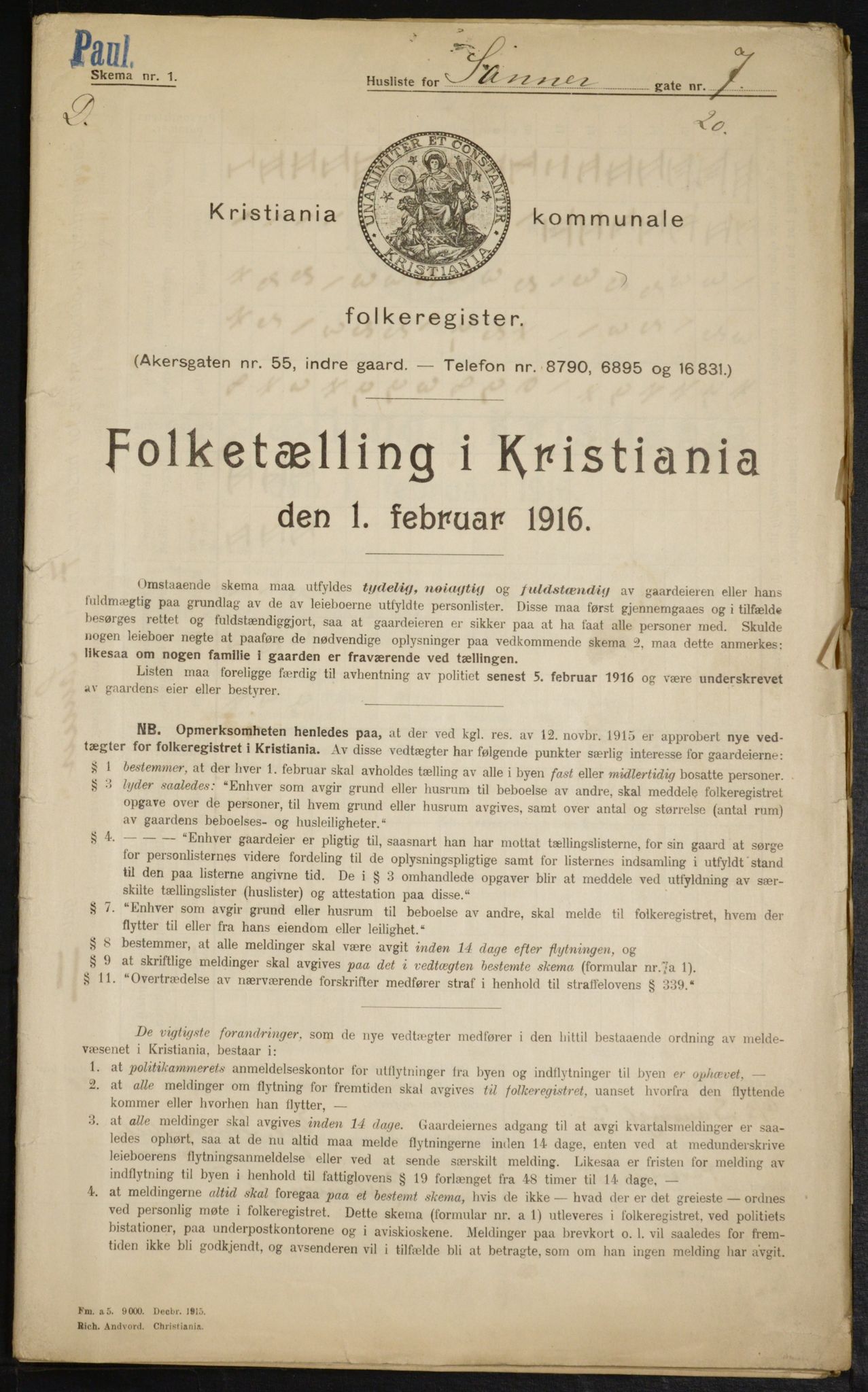 OBA, Municipal Census 1916 for Kristiania, 1916, p. 90672