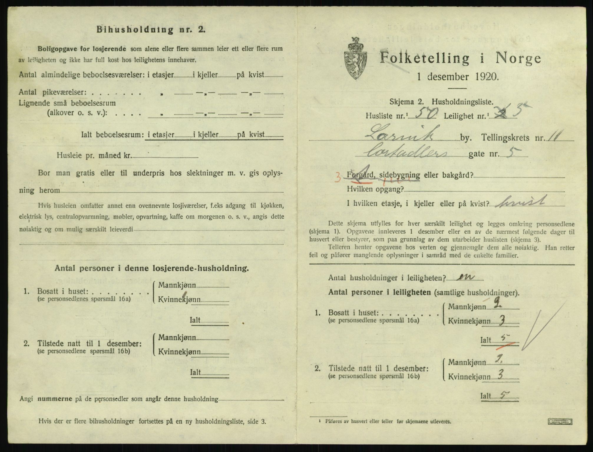 SAKO, 1920 census for Larvik, 1920, p. 8120