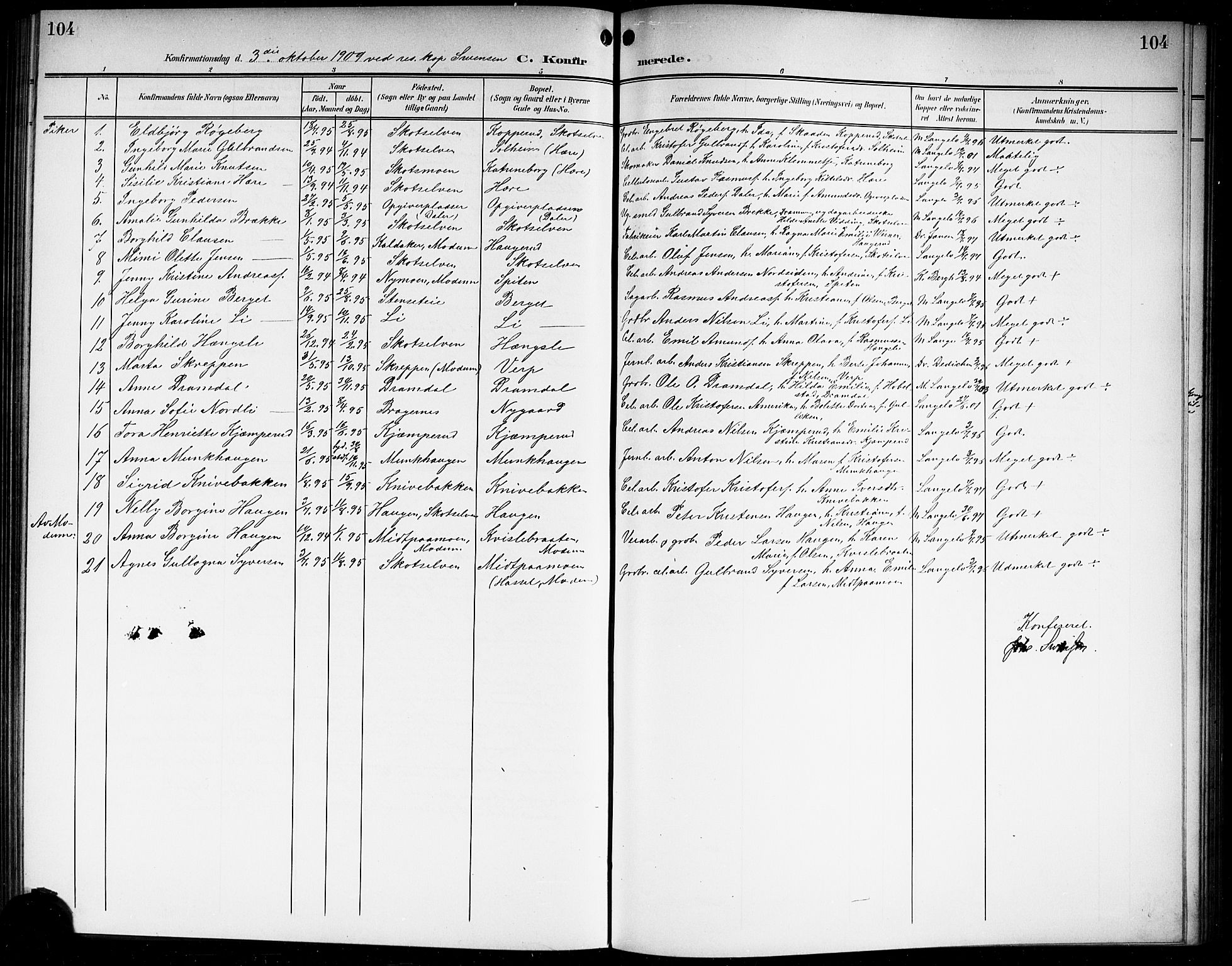 Eiker kirkebøker, SAKO/A-4/G/Gb/L0005: Parish register (copy) no. II 5, 1901-1923, p. 104