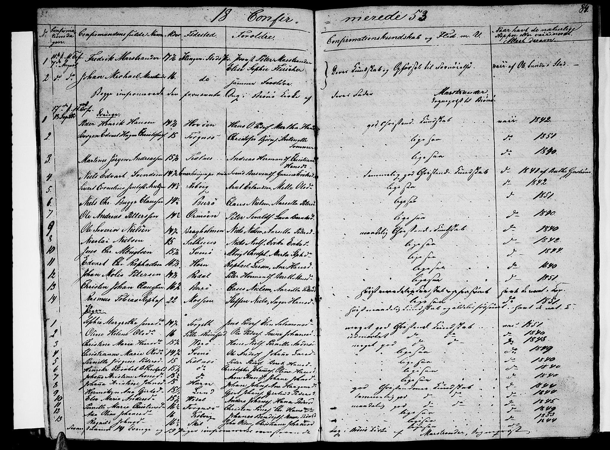 Ministerialprotokoller, klokkerbøker og fødselsregistre - Nordland, AV/SAT-A-1459/813/L0211: Parish register (copy) no. 813C03, 1842-1863, p. 84