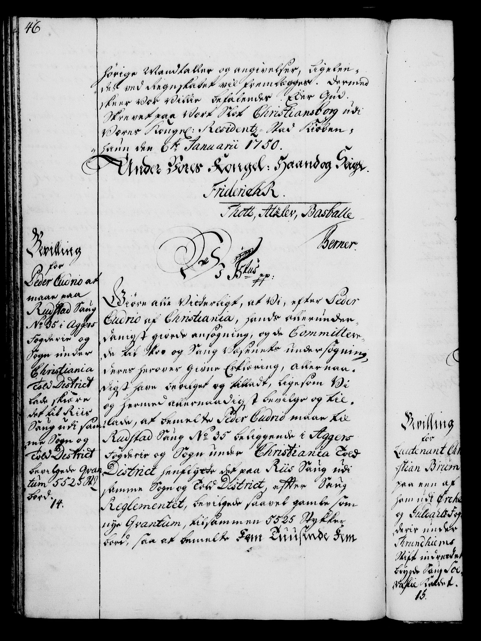 Rentekammeret, Kammerkanselliet, RA/EA-3111/G/Gg/Gga/L0006: Norsk ekspedisjonsprotokoll med register (merket RK 53.6), 1749-1759, p. 46