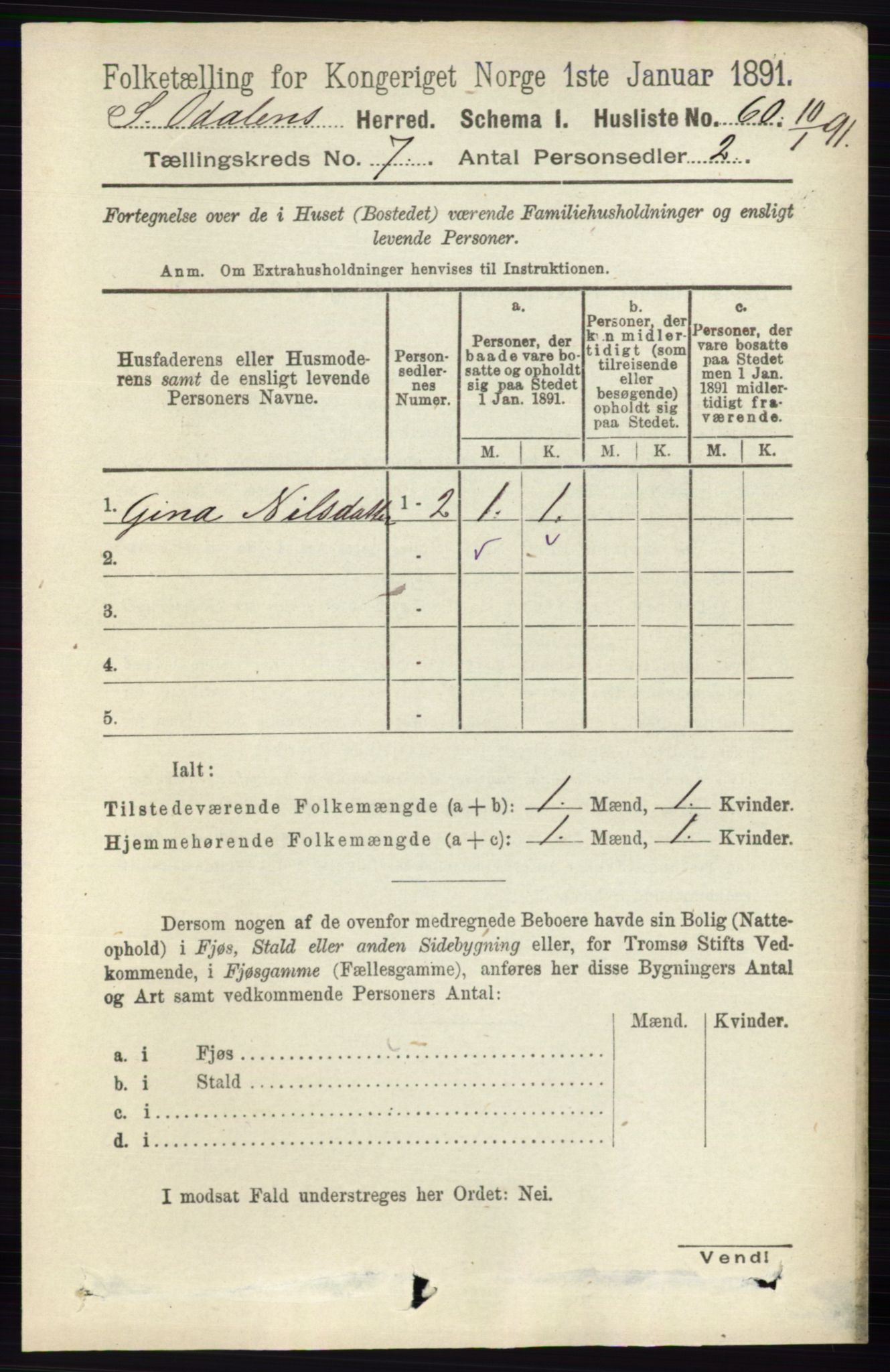 RA, 1891 census for 0419 Sør-Odal, 1891, p. 3552