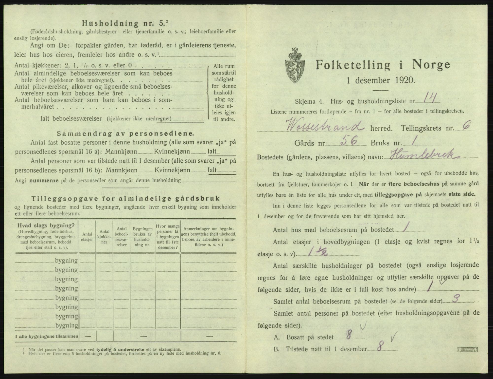 SAB, 1920 census for Vossestrand, 1920, p. 440