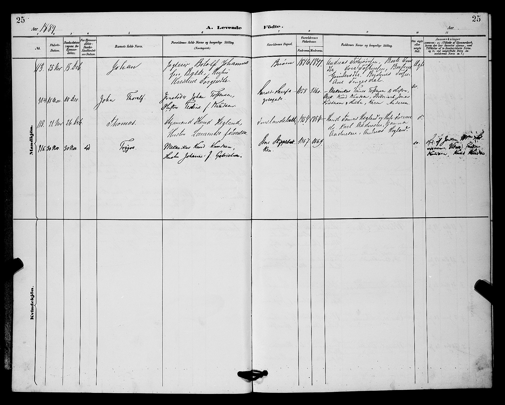 St. Johannes sokneprestkontor, SAST/A-101814/001/30/30BB/L0002: Parish register (copy) no. B 2, 1888-1901, p. 25