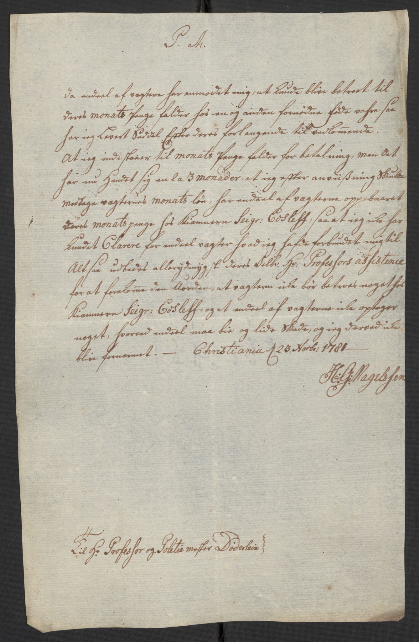 Oslo politidistrikt, AV/SAO-A-10085/D/Da/L0003: Innkomne brev, pro memoria m.v., 1781, p. 99