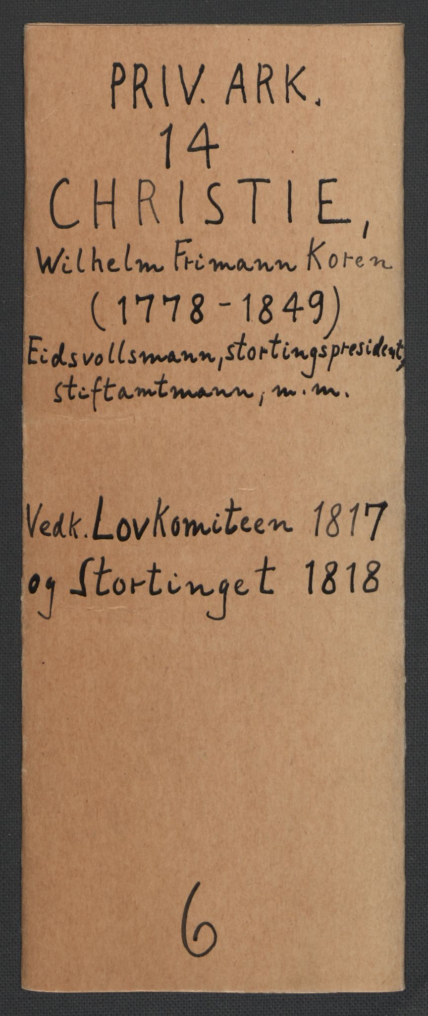 Christie, Wilhelm Frimann Koren, RA/PA-0014/F/L0006: Christies dokumenter fra Stortinget, 1817-1818, p. 2