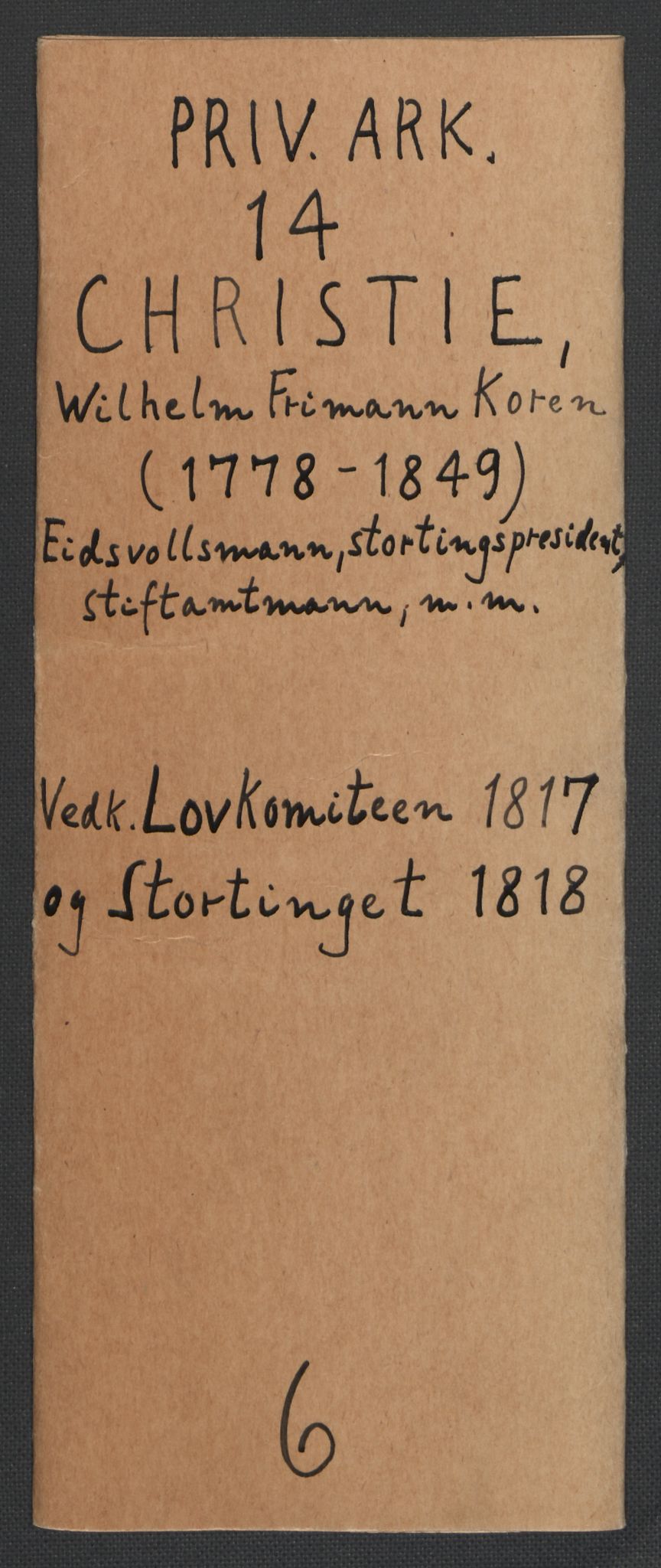 Christie, Wilhelm Frimann Koren, AV/RA-PA-0014/F/L0006: Christies dokumenter fra Stortinget, 1817-1818, p. 2