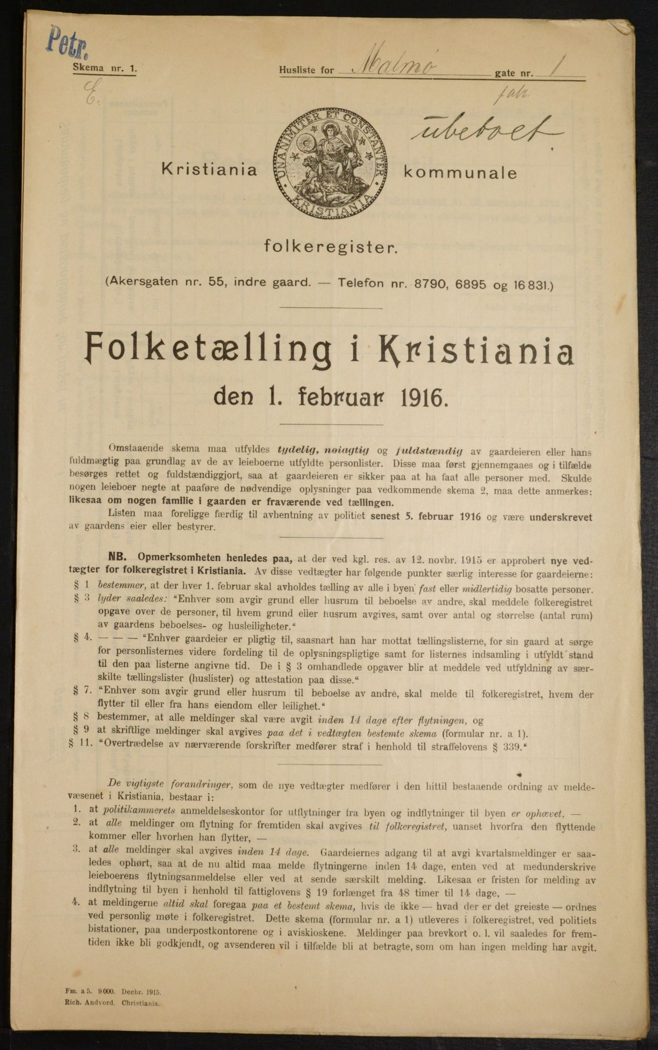 OBA, Municipal Census 1916 for Kristiania, 1916, p. 61391