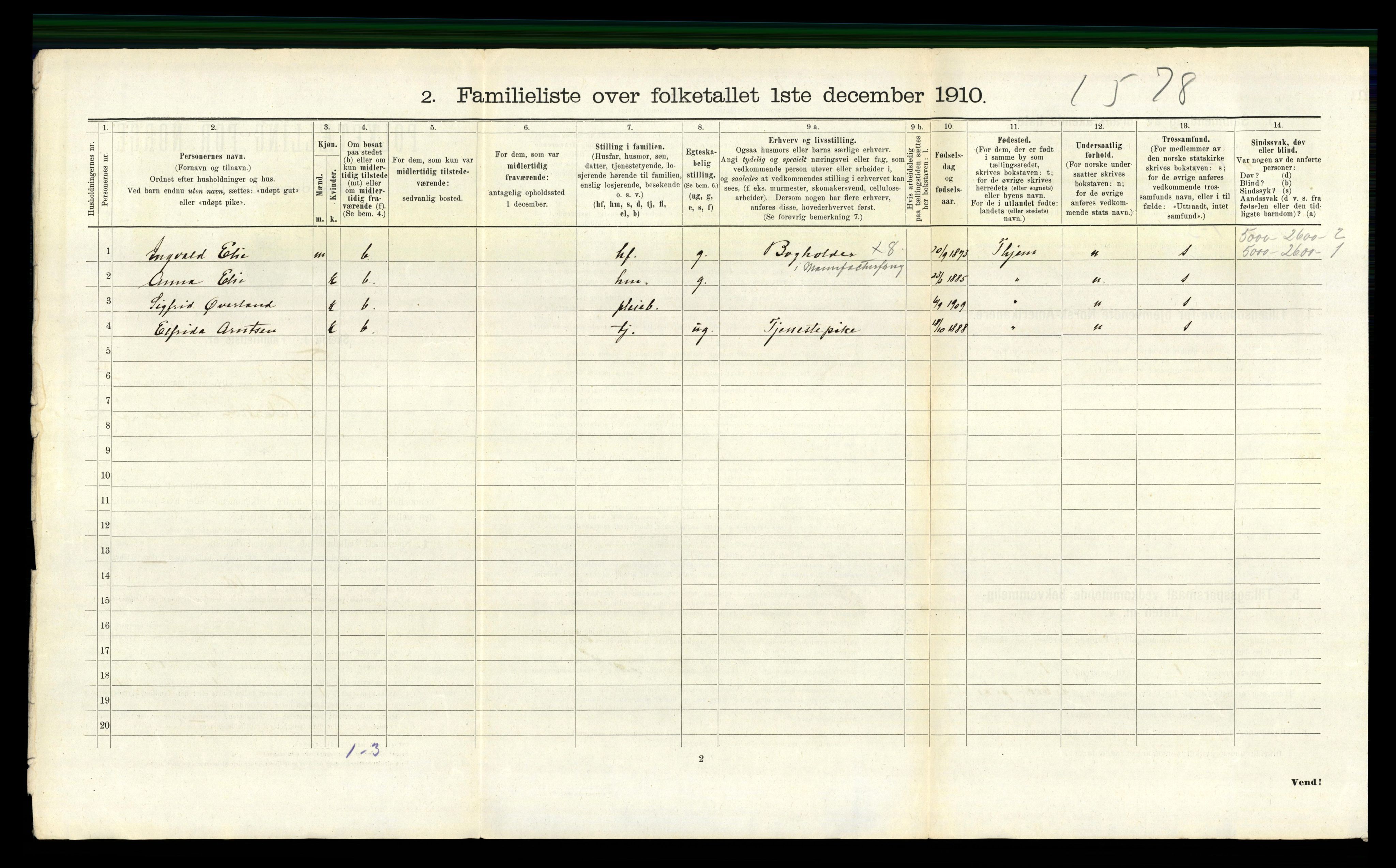 RA, 1910 census for Trondheim, 1910, p. 1410