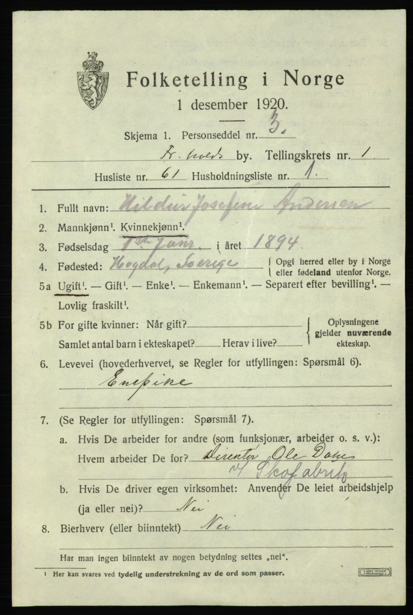 SAO, 1920 census for Fredrikshald, 1920, p. 9241