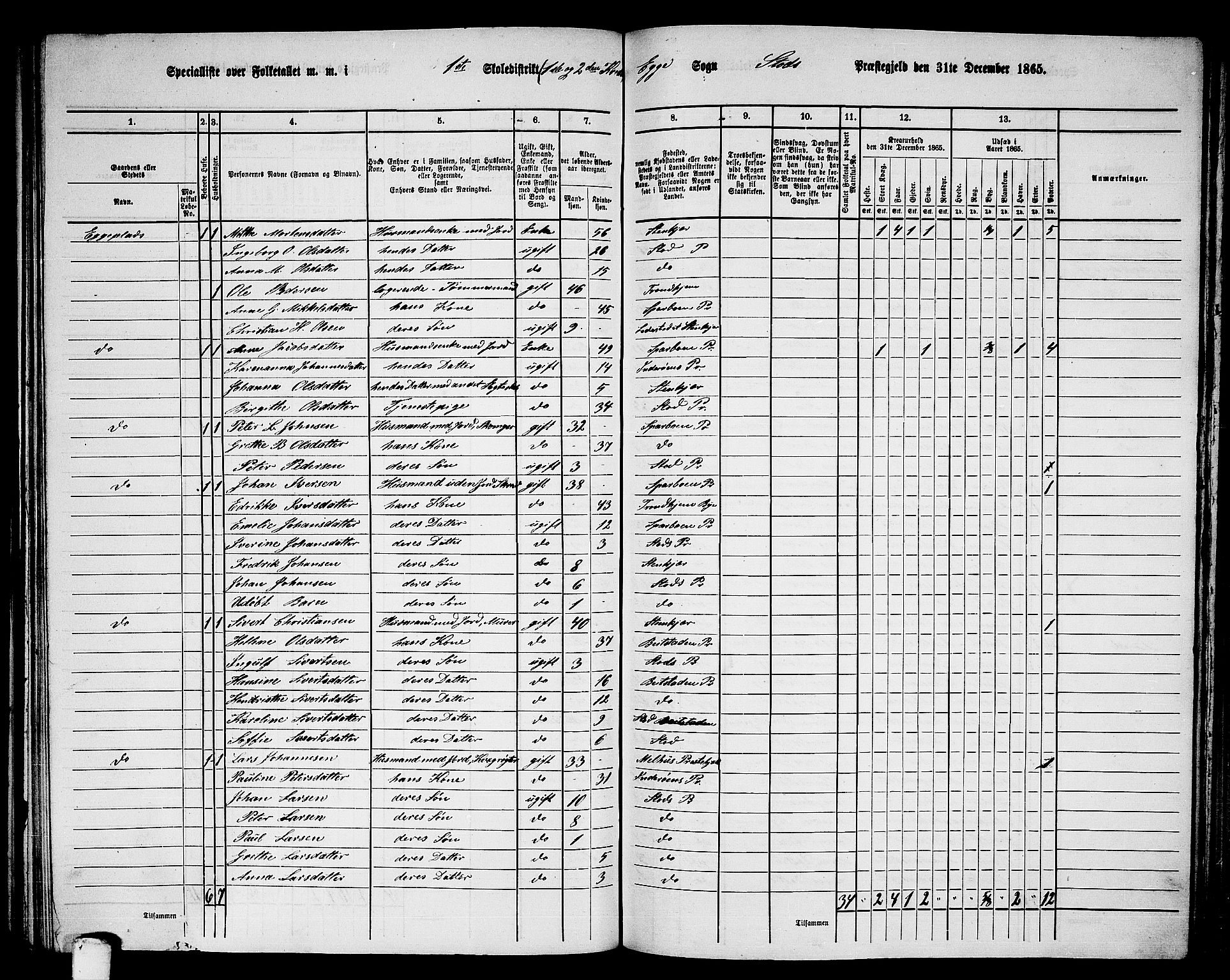 RA, 1865 census for Stod, 1865, p. 129