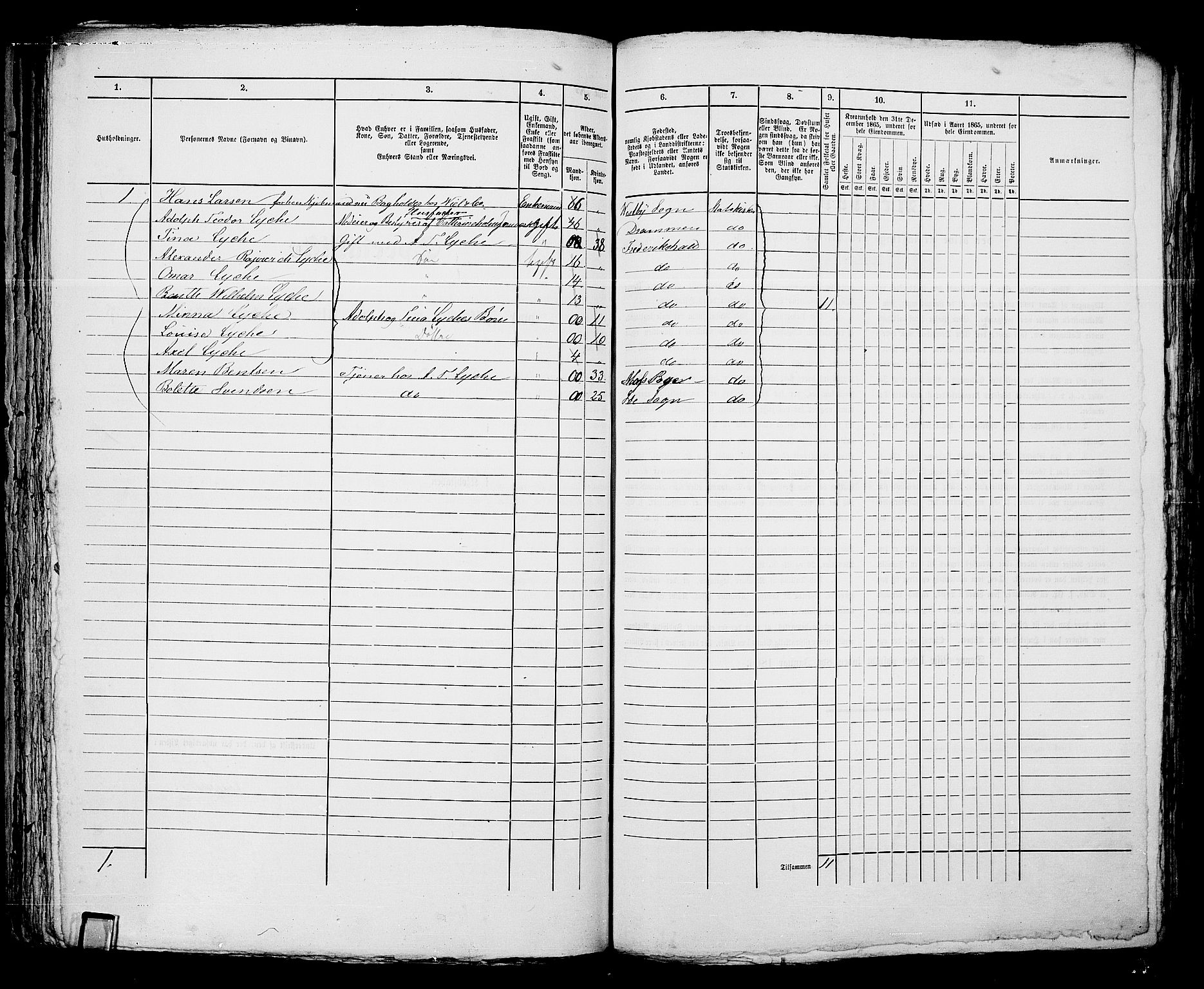 RA, 1865 census for Fredrikshald, 1865, p. 586