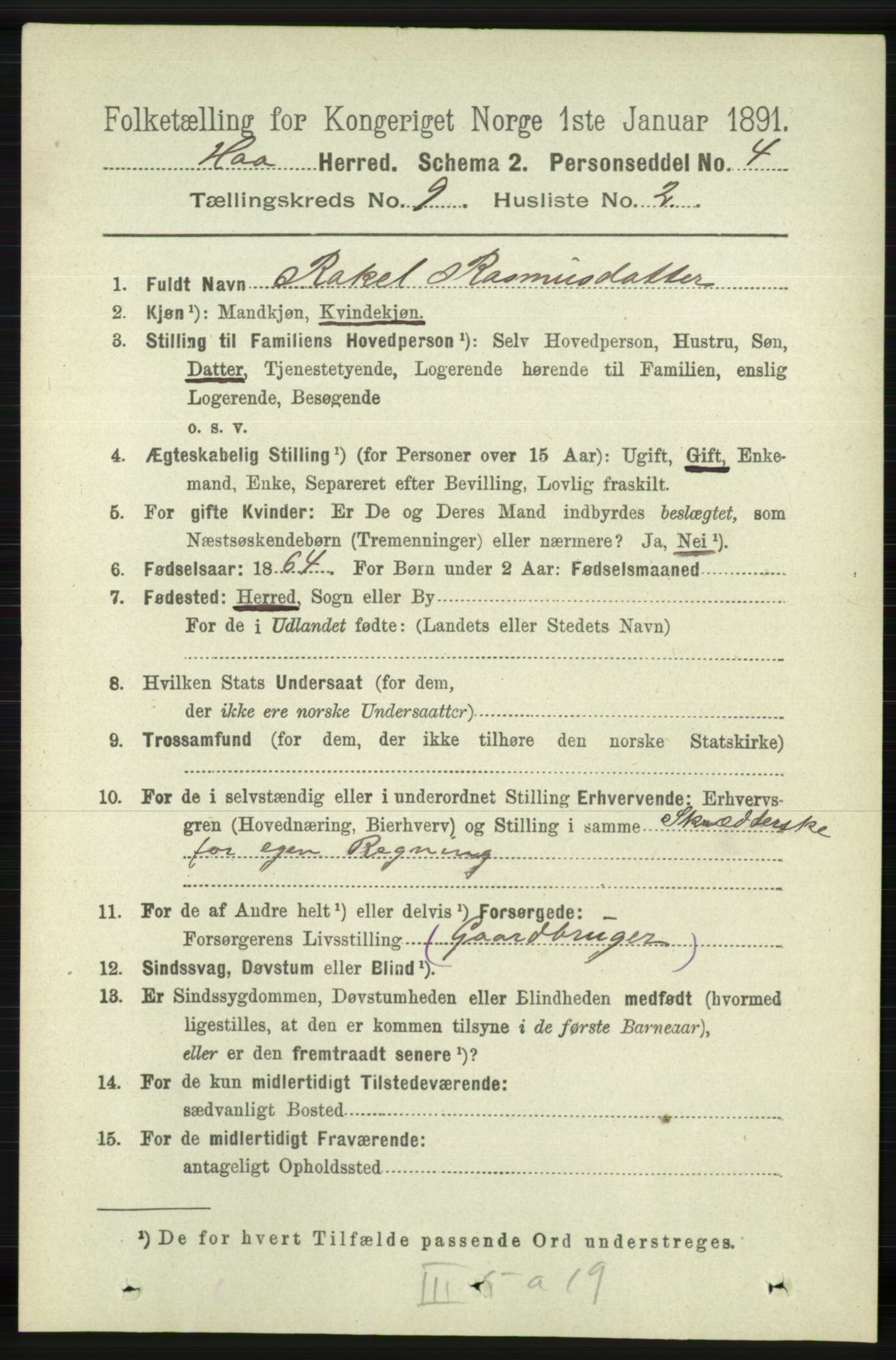 RA, 1891 census for 1119 Hå, 1891, p. 2203