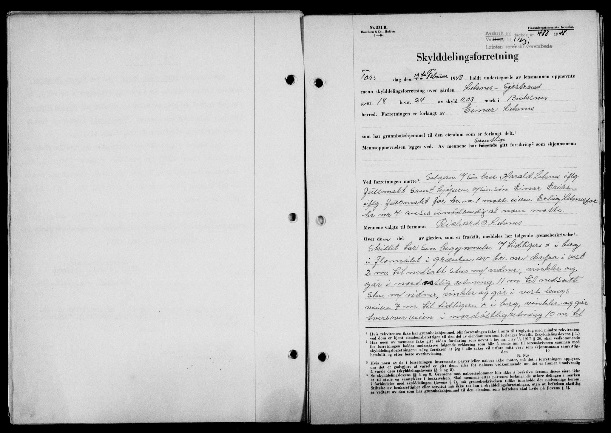 Lofoten sorenskriveri, SAT/A-0017/1/2/2C/L0018a: Mortgage book no. 18a, 1948-1948, Diary no: : 488/1948