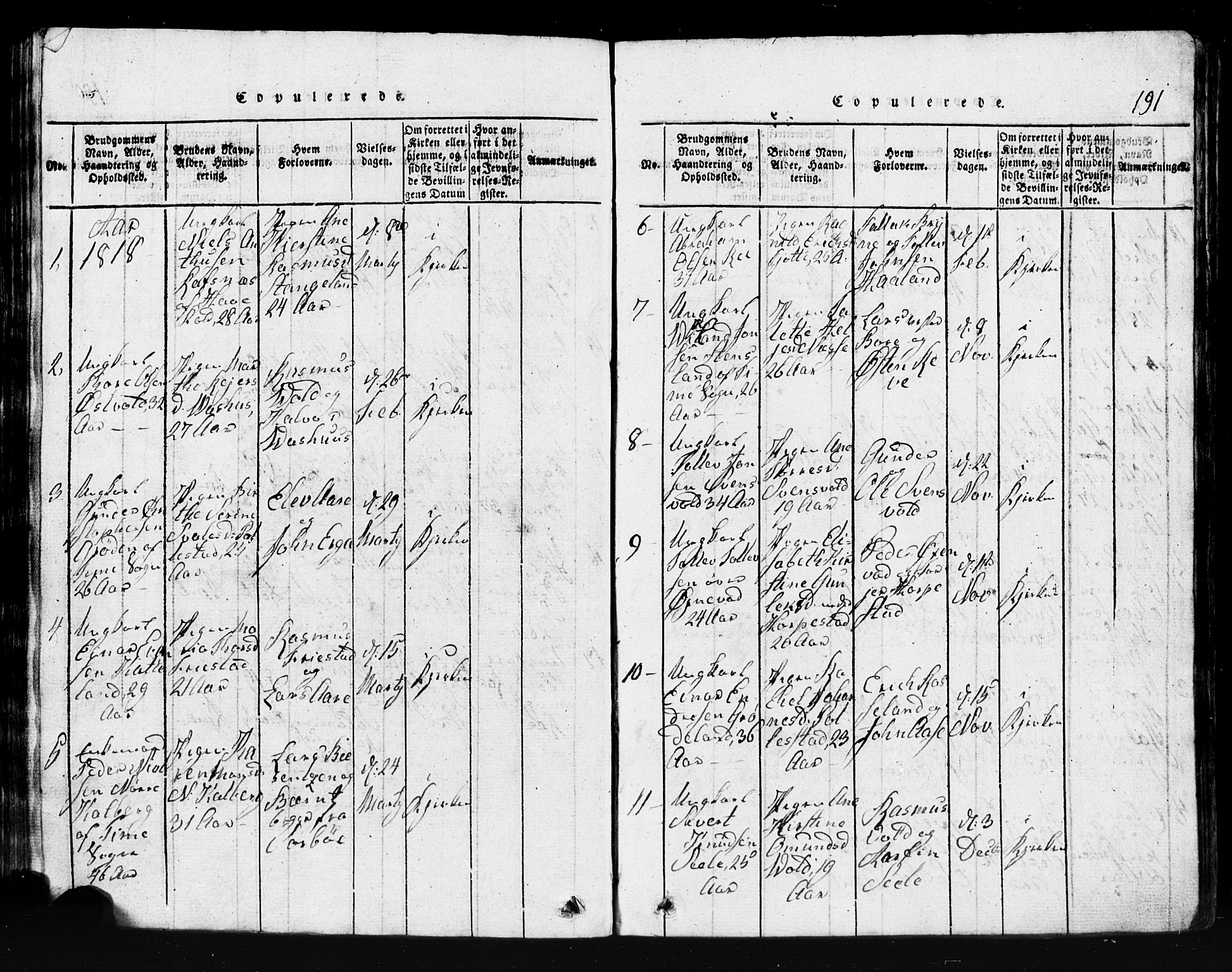 Klepp sokneprestkontor, SAST/A-101803/001/3/30BB/L0001: Parish register (copy) no.  B 1, 1816-1859, p. 191