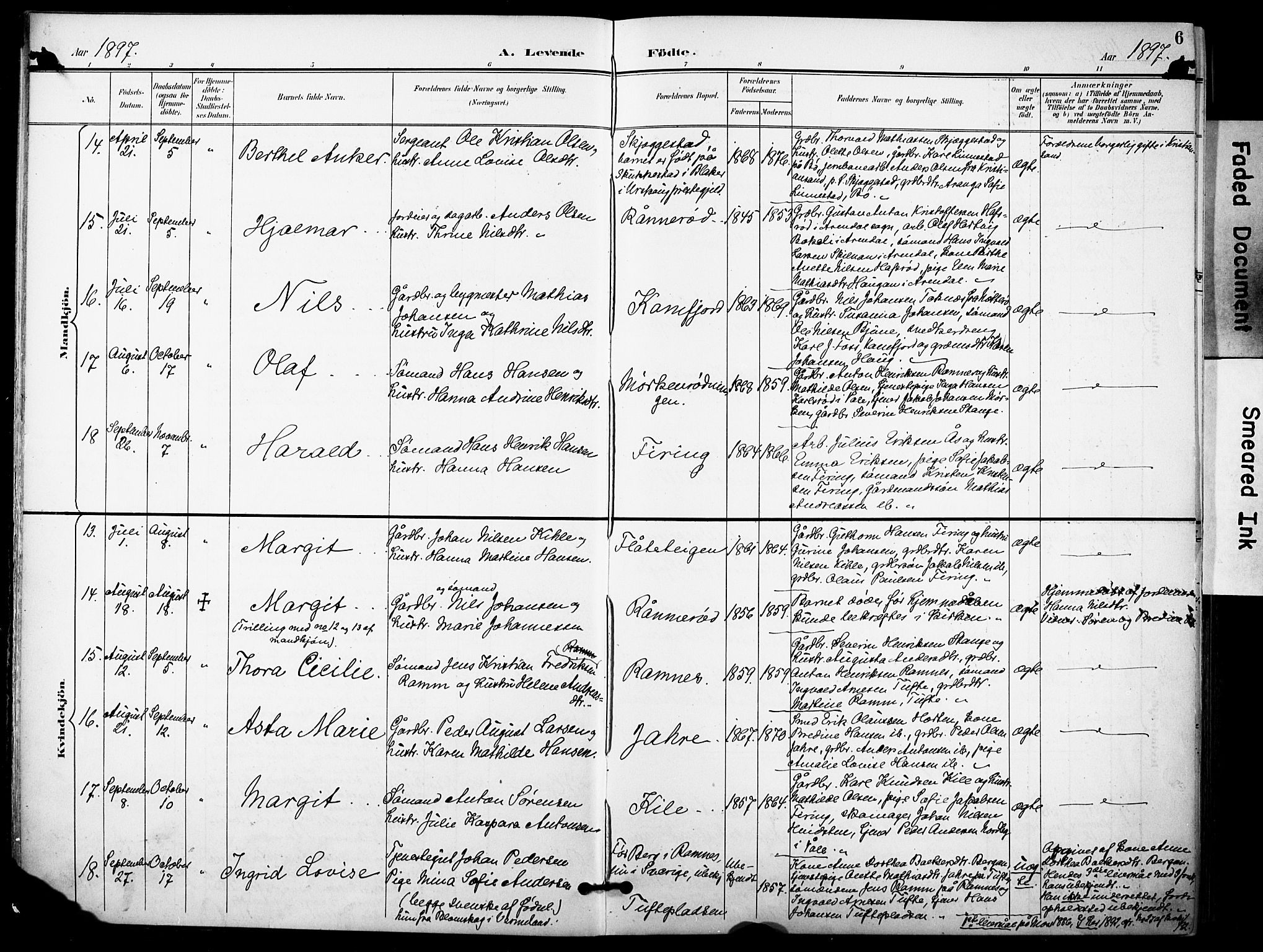 Ramnes kirkebøker, AV/SAKO-A-314/F/Fa/L0008: Parish register (official) no. I 8, 1896-1913, p. 6