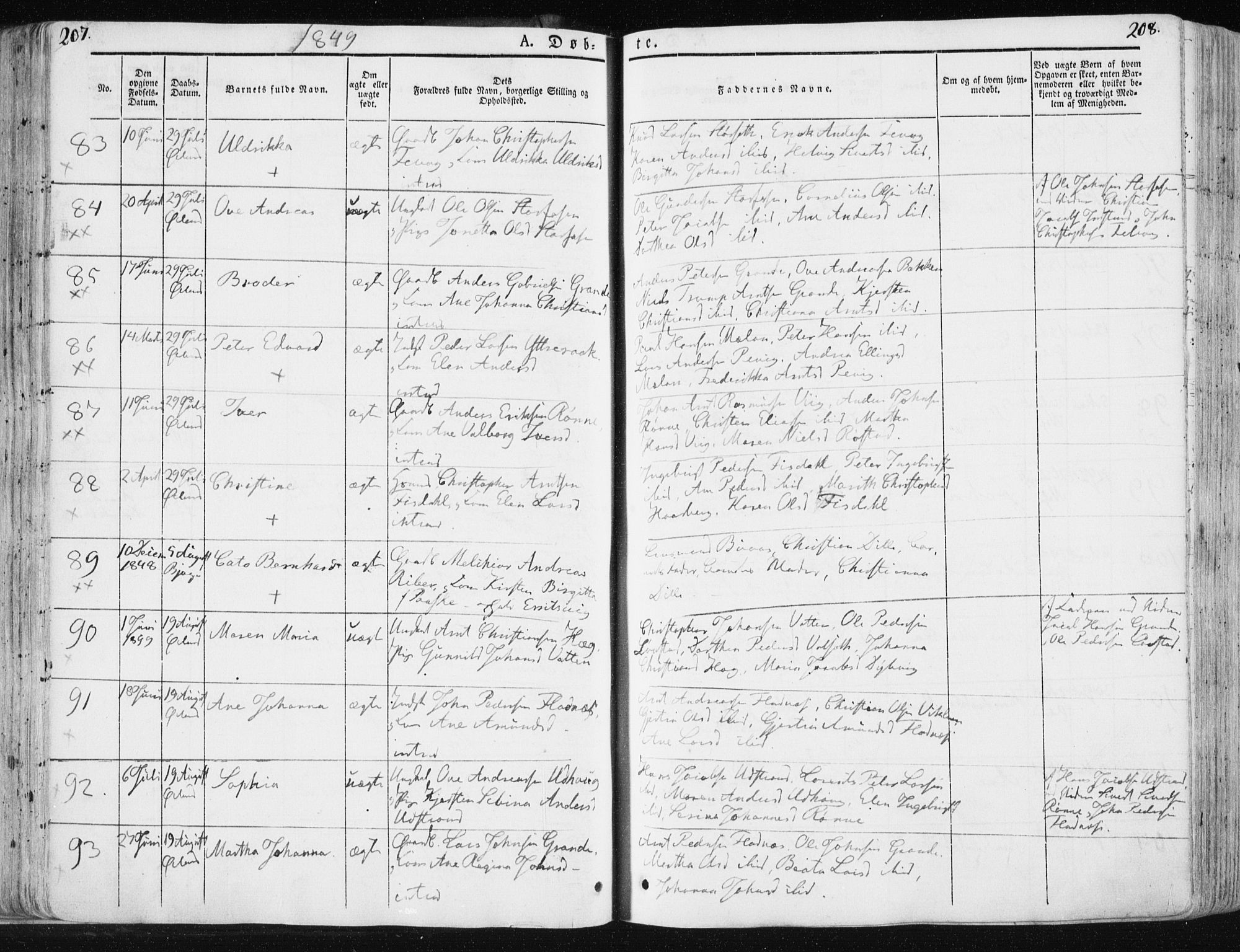 Ministerialprotokoller, klokkerbøker og fødselsregistre - Sør-Trøndelag, SAT/A-1456/659/L0736: Parish register (official) no. 659A06, 1842-1856, p. 207-208