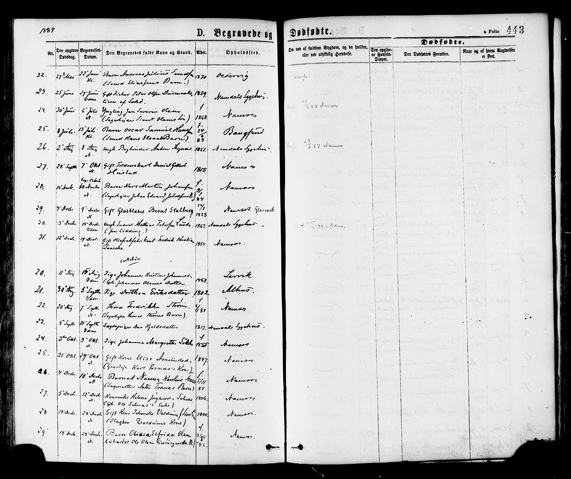Ministerialprotokoller, klokkerbøker og fødselsregistre - Nord-Trøndelag, SAT/A-1458/768/L0572: Parish register (official) no. 768A07, 1874-1886, p. 443