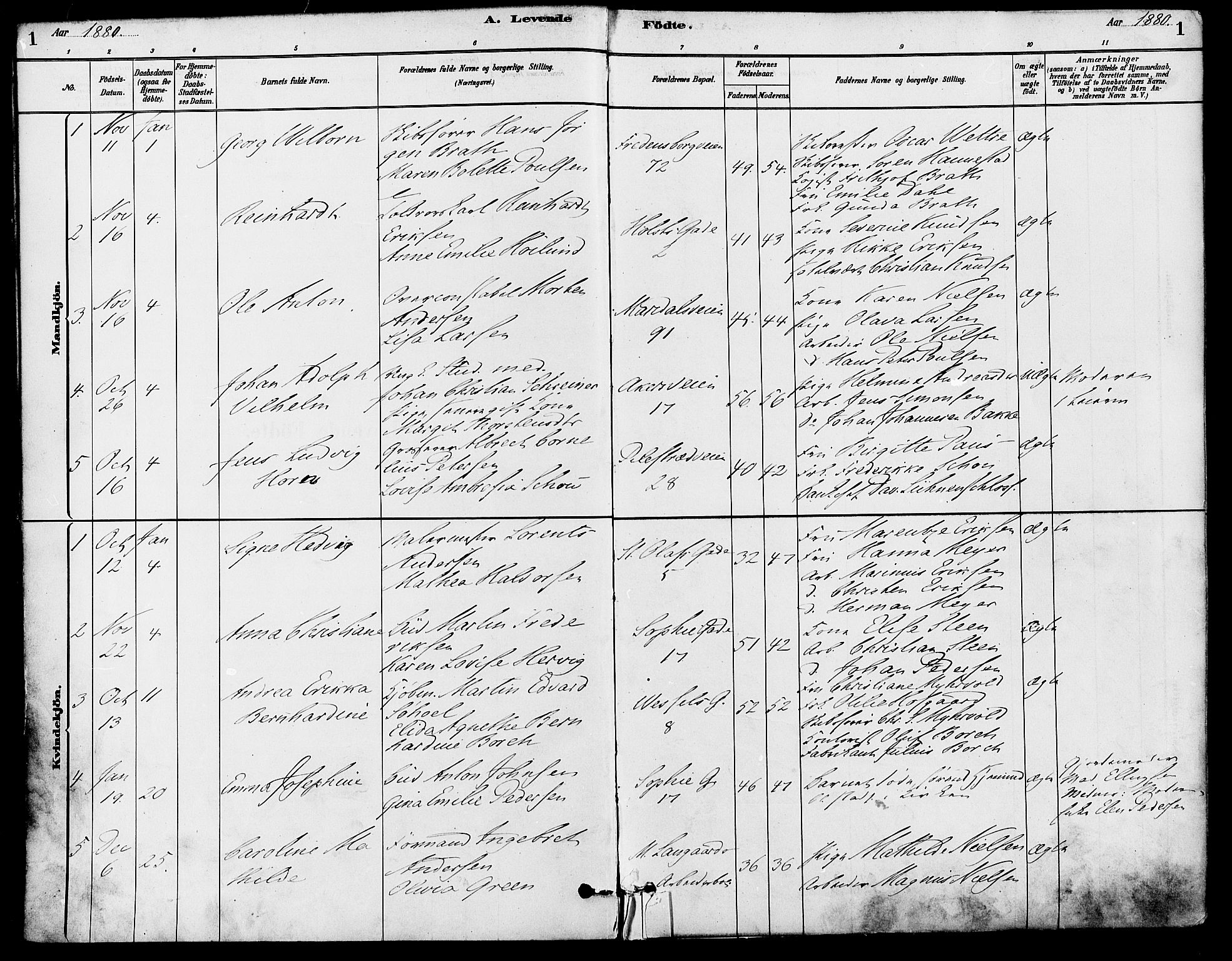 Gamle Aker prestekontor Kirkebøker, SAO/A-10617a/F/L0006: Parish register (official) no. 6, 1880-1887, p. 1
