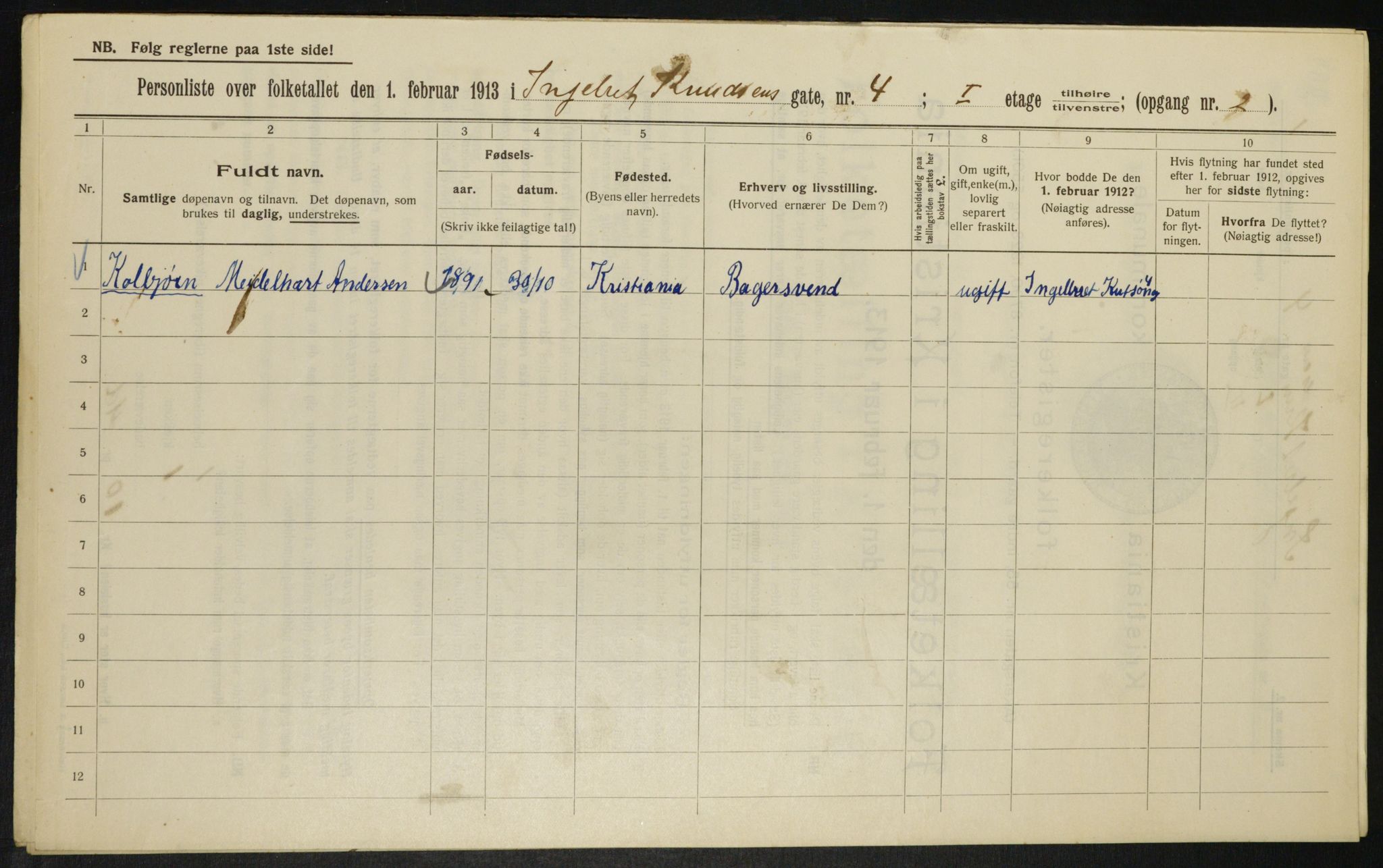 OBA, Municipal Census 1913 for Kristiania, 1913, p. 43655