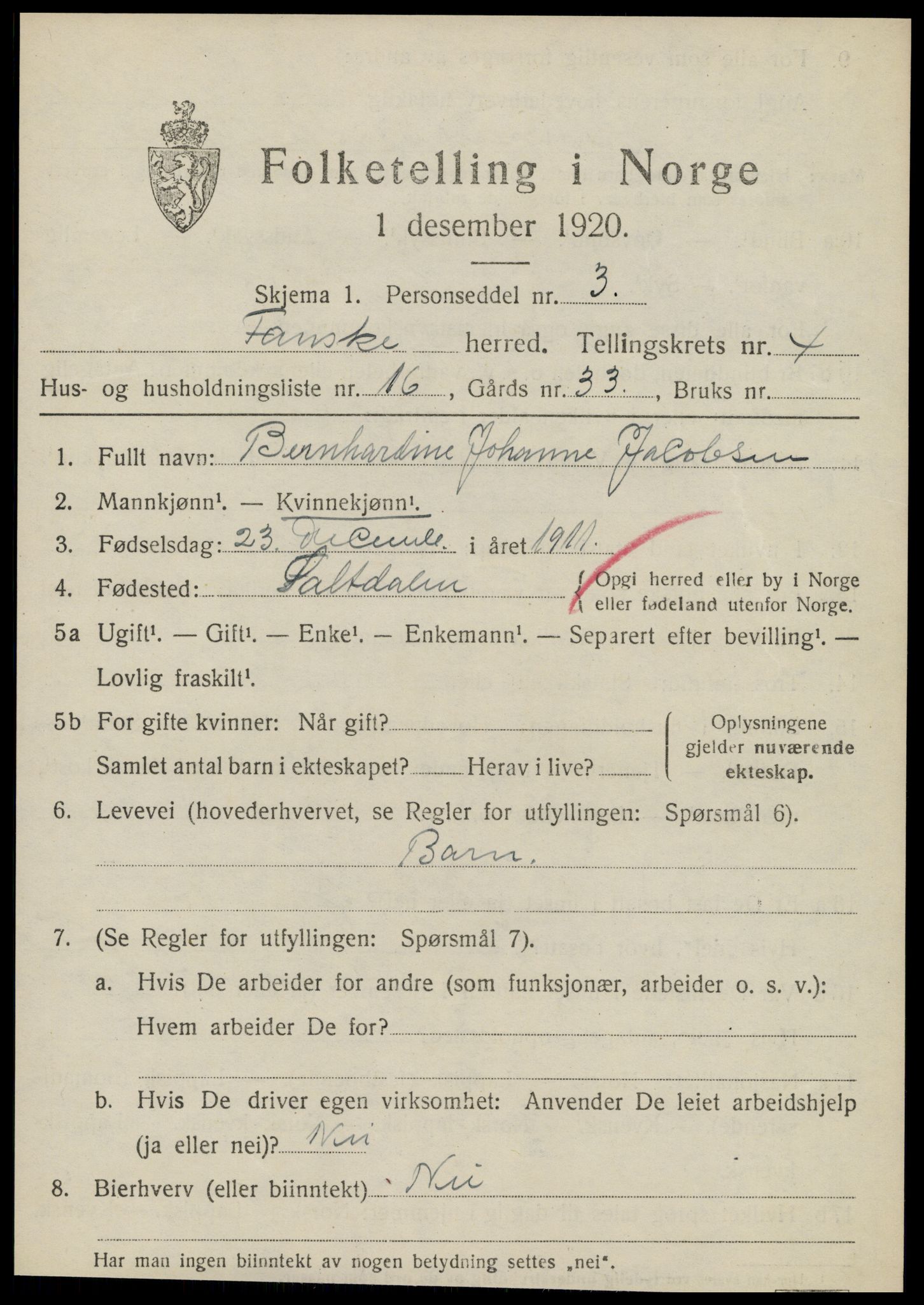 SAT, 1920 census for Fauske, 1920, p. 4680