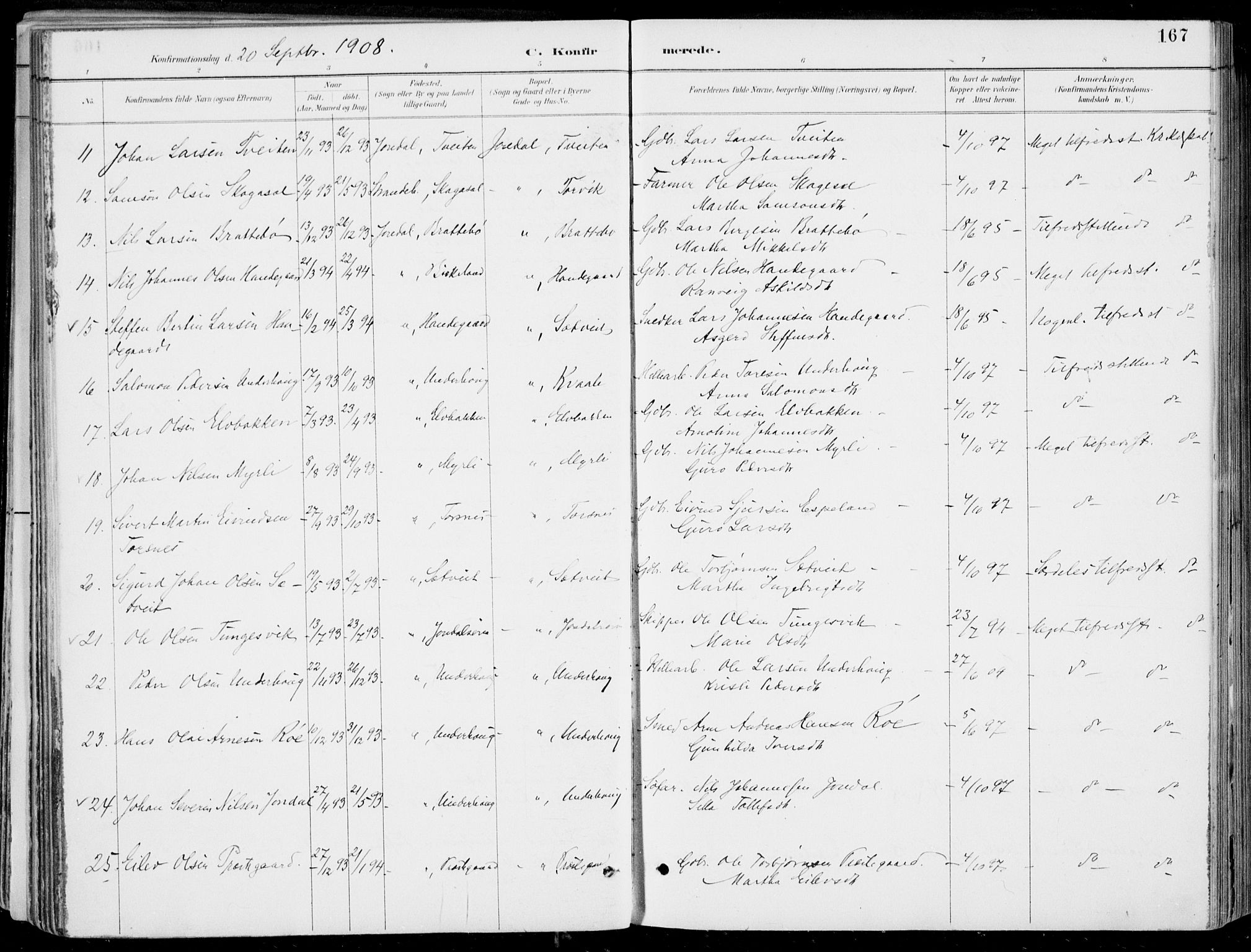 Strandebarm sokneprestembete, AV/SAB-A-78401/H/Haa: Parish register (official) no. E  1, 1886-1908, p. 167