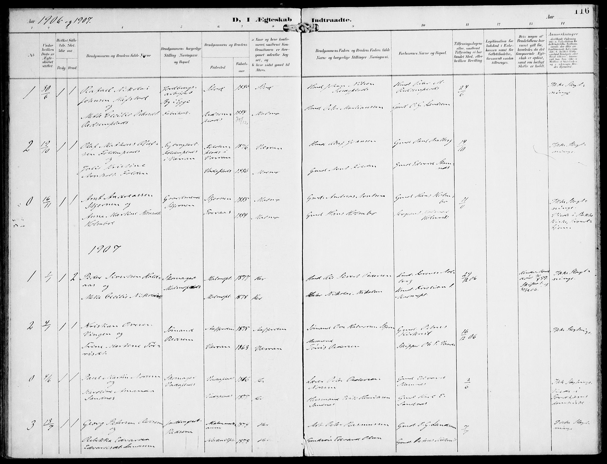 Ministerialprotokoller, klokkerbøker og fødselsregistre - Nord-Trøndelag, SAT/A-1458/745/L0430: Parish register (official) no. 745A02, 1895-1913, p. 116