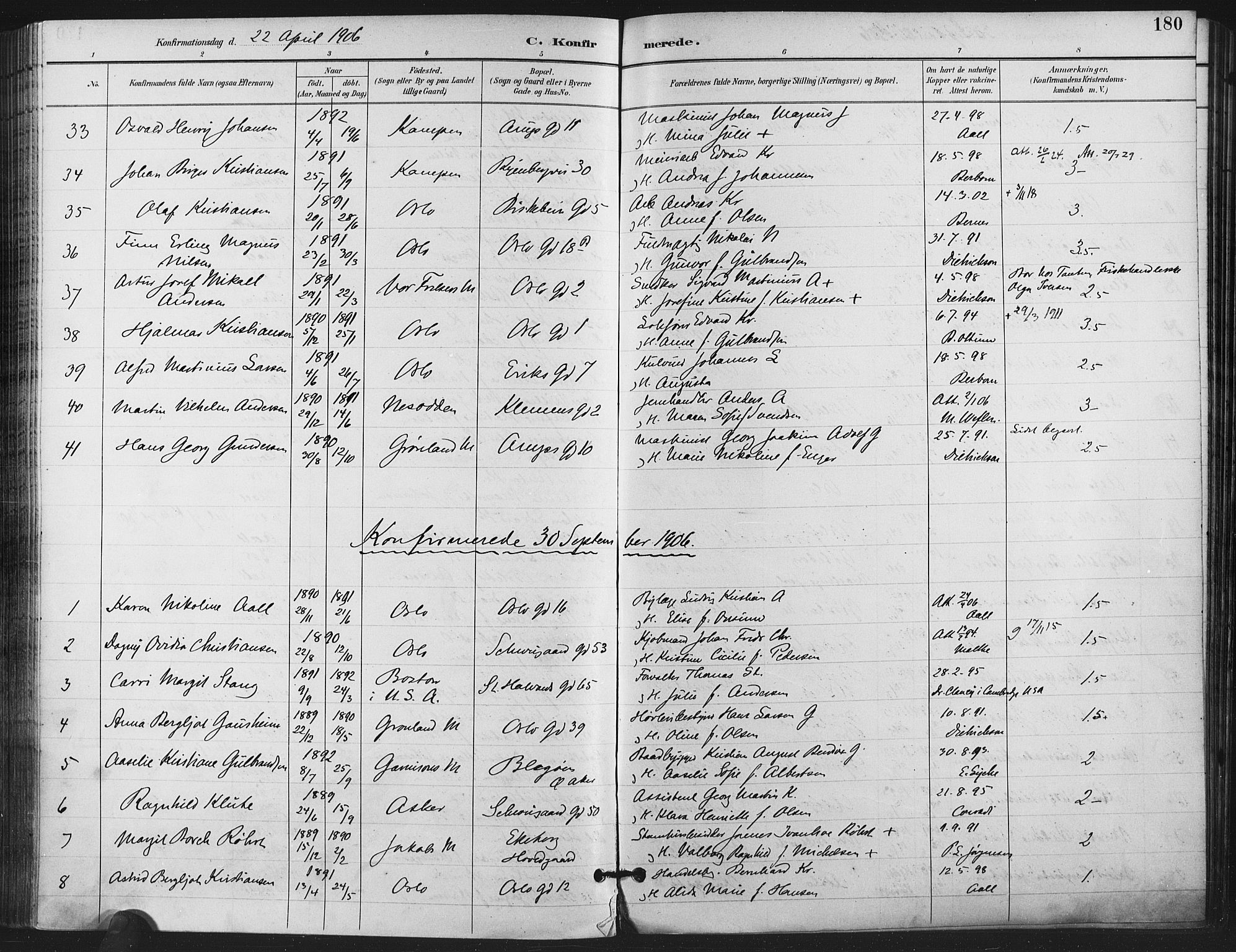 Gamlebyen prestekontor Kirkebøker, SAO/A-10884/F/Fa/L0008: Parish register (official) no. 8, 1891-1908, p. 180