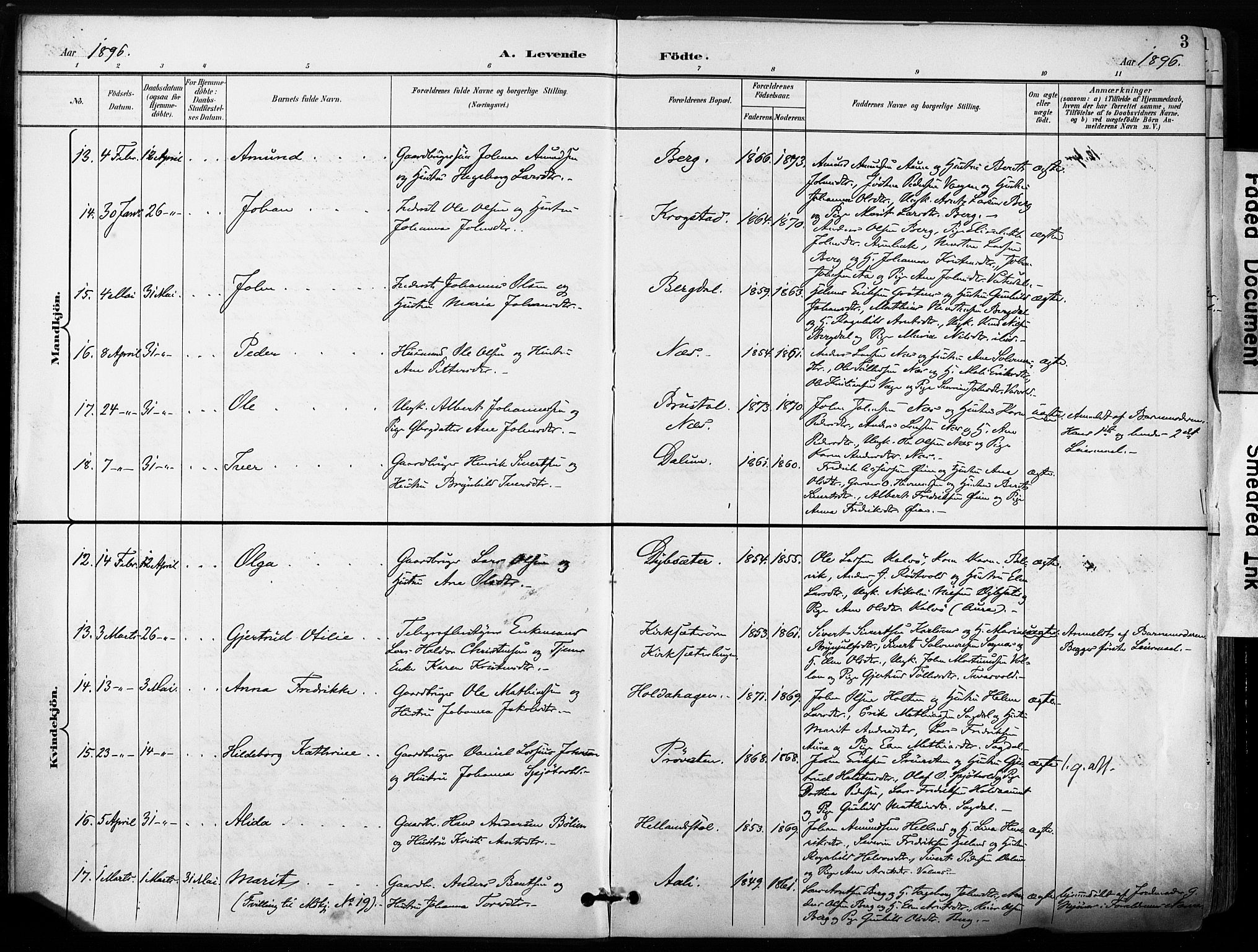Ministerialprotokoller, klokkerbøker og fødselsregistre - Sør-Trøndelag, SAT/A-1456/630/L0497: Parish register (official) no. 630A10, 1896-1910, p. 3