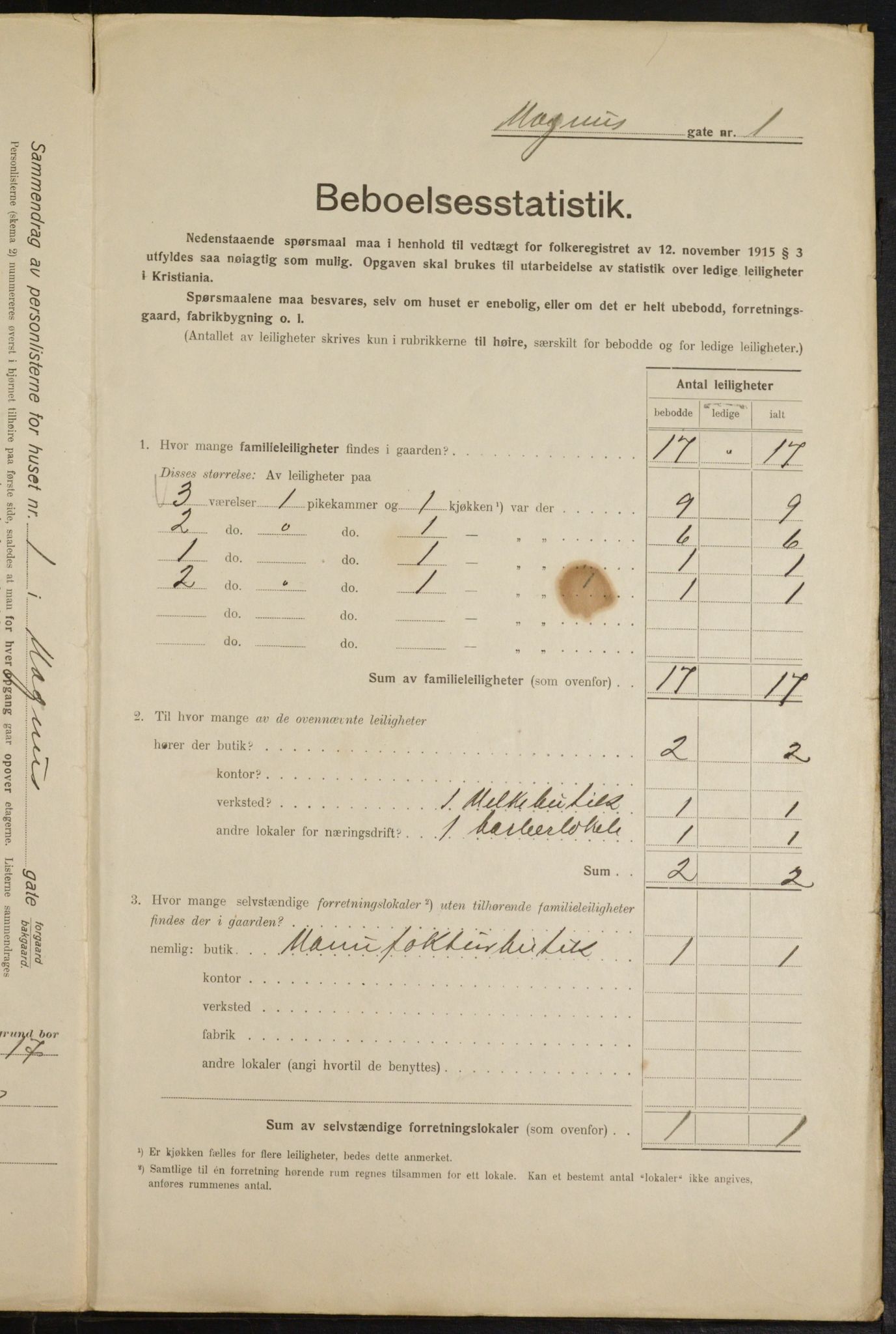 OBA, Municipal Census 1916 for Kristiania, 1916, p. 60551