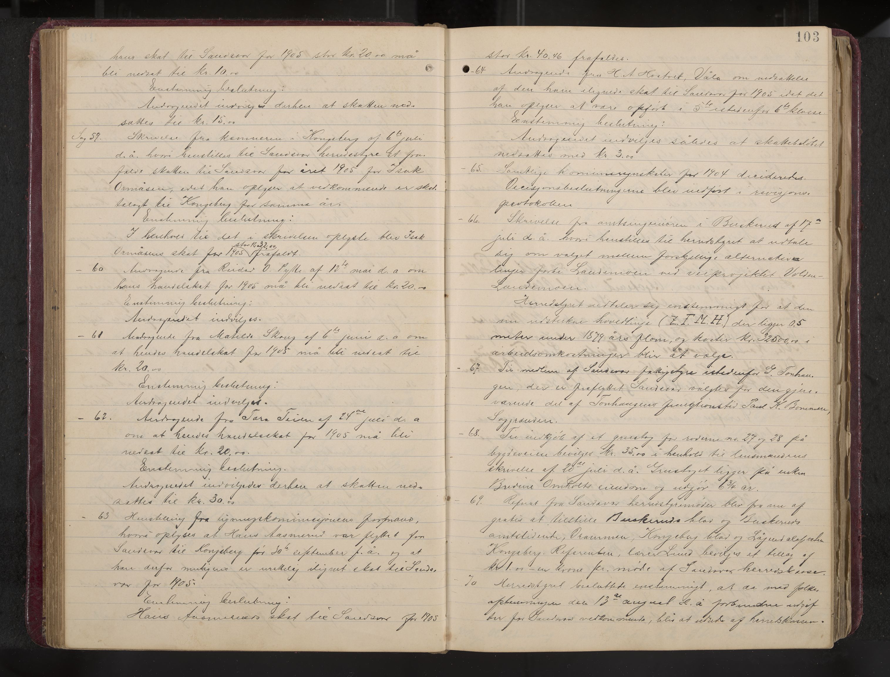 Ytre Sandsvær formannskap og sentraladministrasjon, IKAK/0629021/A/Aa/L0001: Møtebok med register, 1902-1919, p. 103