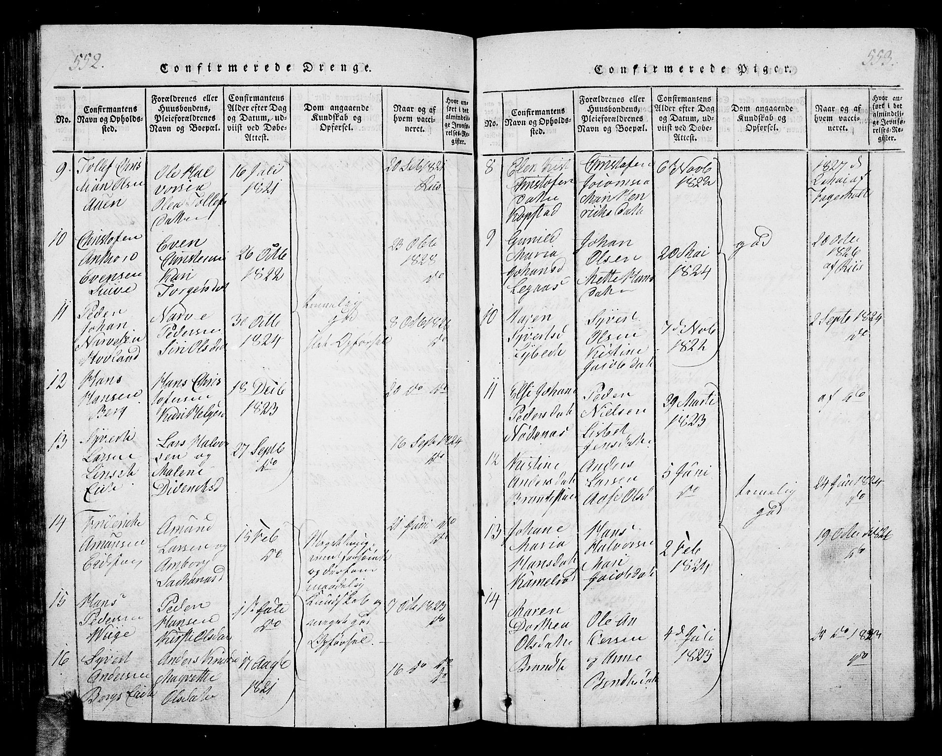 Hof kirkebøker, AV/SAKO-A-64/G/Ga/L0001: Parish register (copy) no. I 1, 1814-1844, p. 552-553