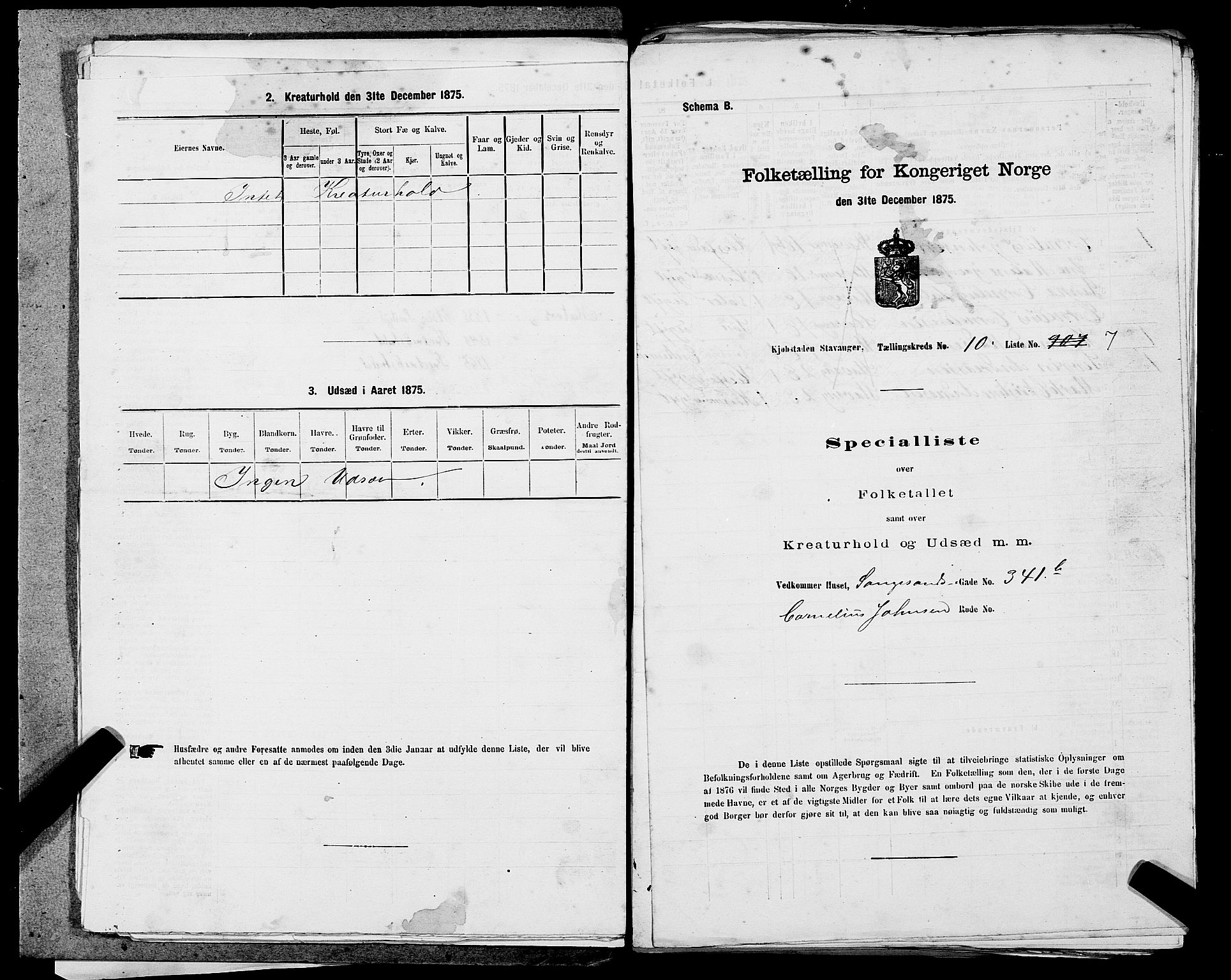 SAST, 1875 census for 1103 Stavanger, 1875, p. 1830