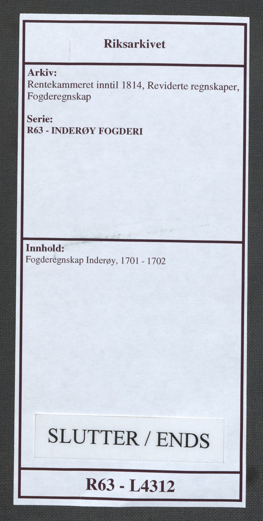 Rentekammeret inntil 1814, Reviderte regnskaper, Fogderegnskap, AV/RA-EA-4092/R63/L4312: Fogderegnskap Inderøy, 1701-1702, p. 483