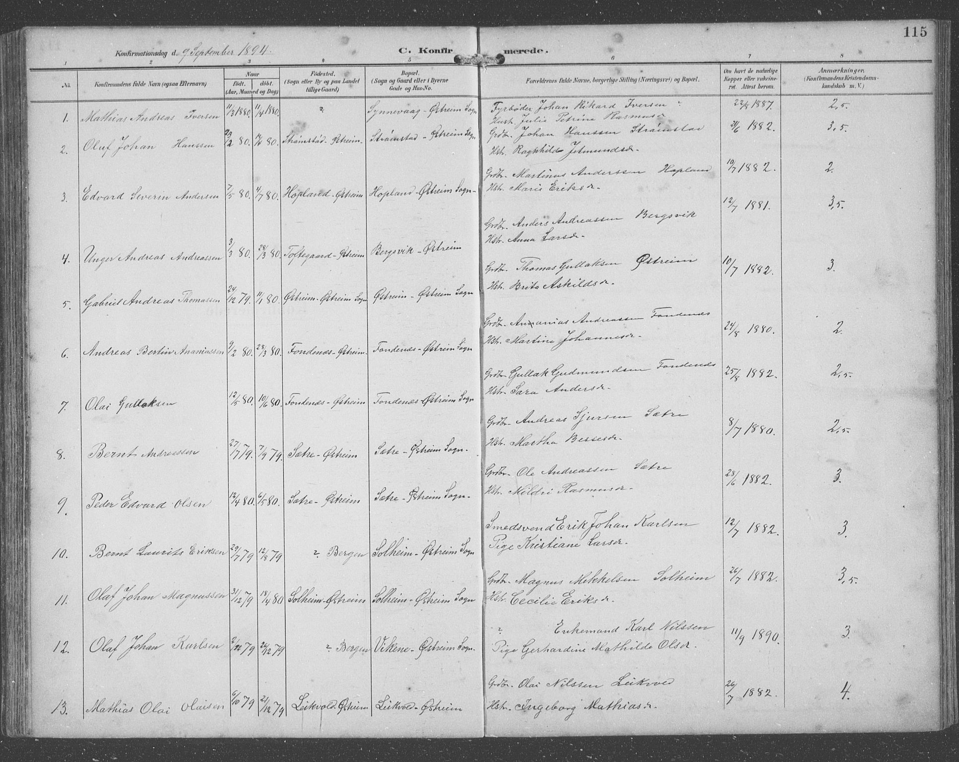 Lindås Sokneprestembete, SAB/A-76701/H/Hab: Parish register (copy) no. C 4, 1894-1910, p. 115
