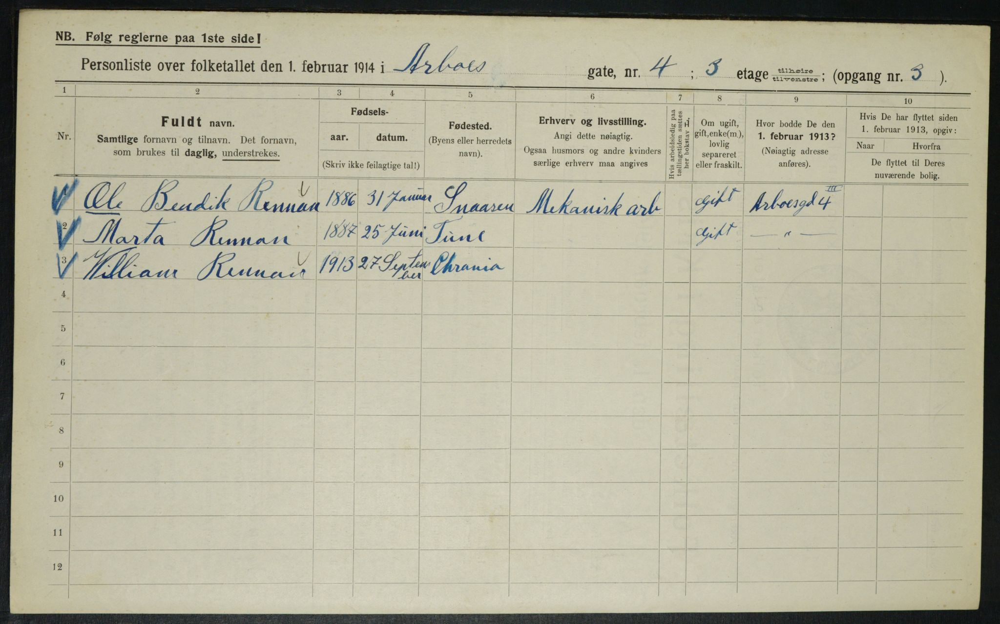 OBA, Municipal Census 1914 for Kristiania, 1914, p. 1976