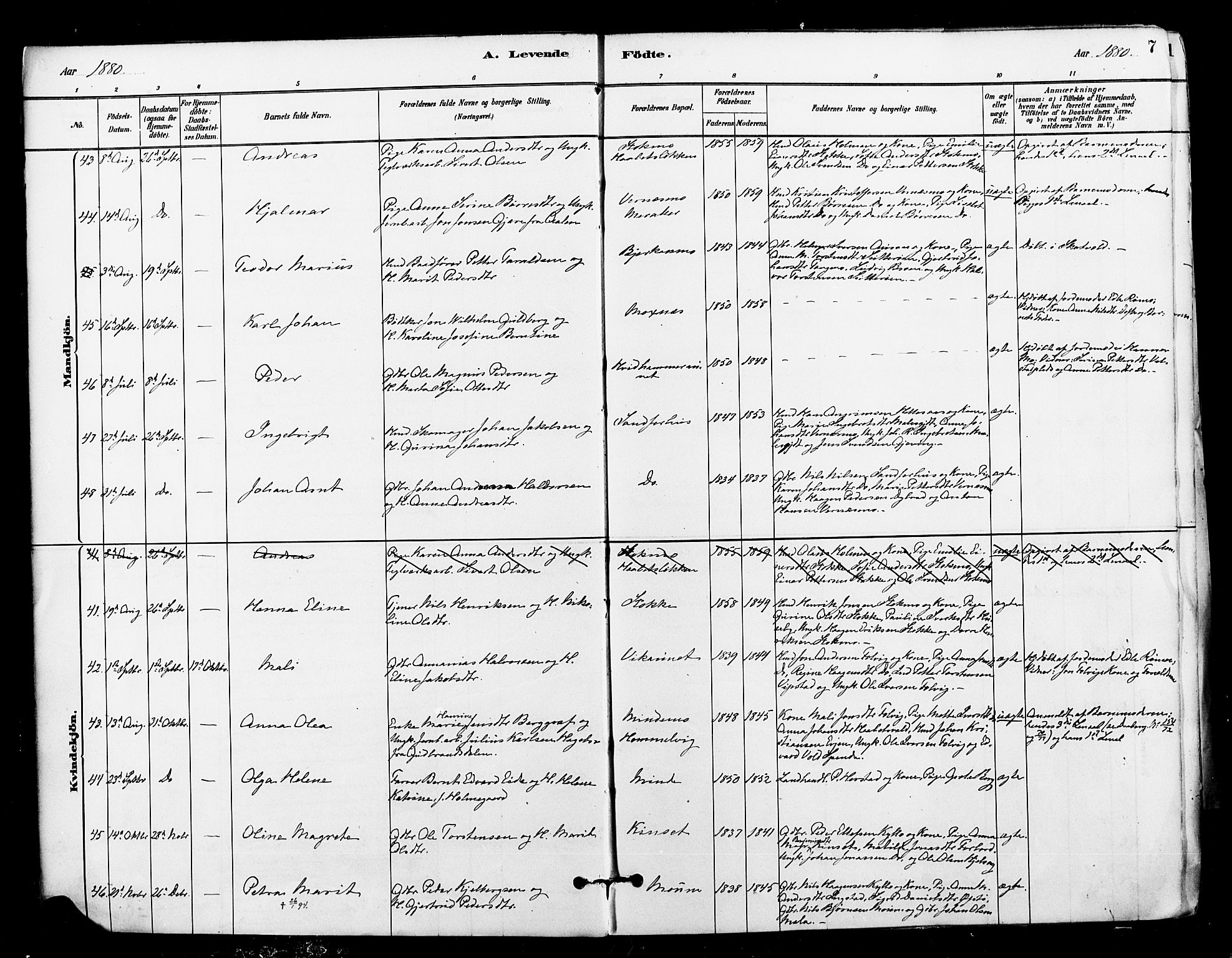 Ministerialprotokoller, klokkerbøker og fødselsregistre - Nord-Trøndelag, AV/SAT-A-1458/709/L0077: Parish register (official) no. 709A17, 1880-1895, p. 7