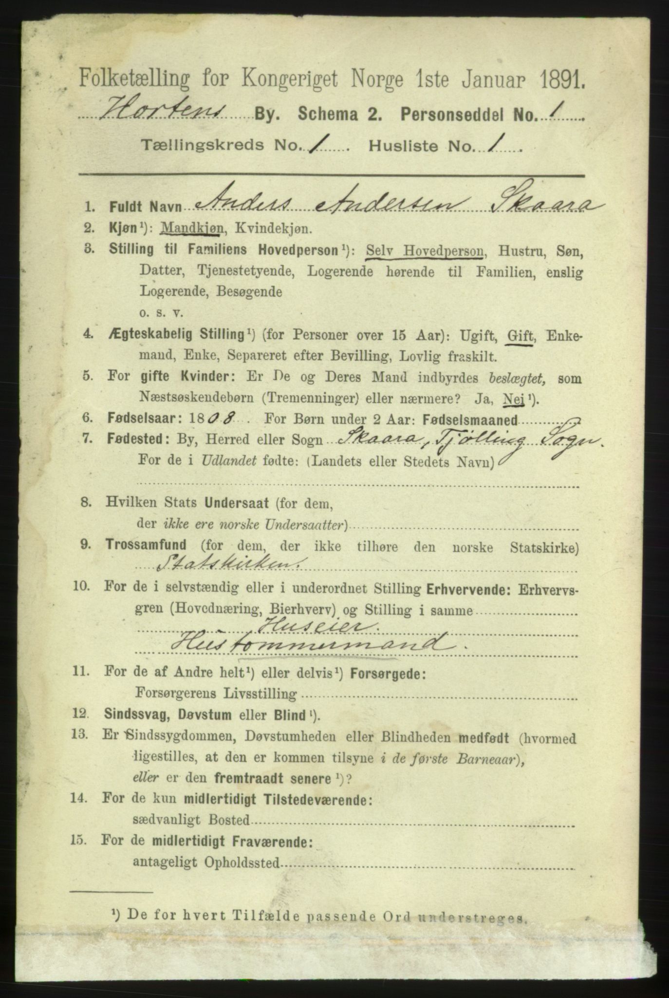 RA, 1891 census for 0703 Horten, 1891, p. 1518