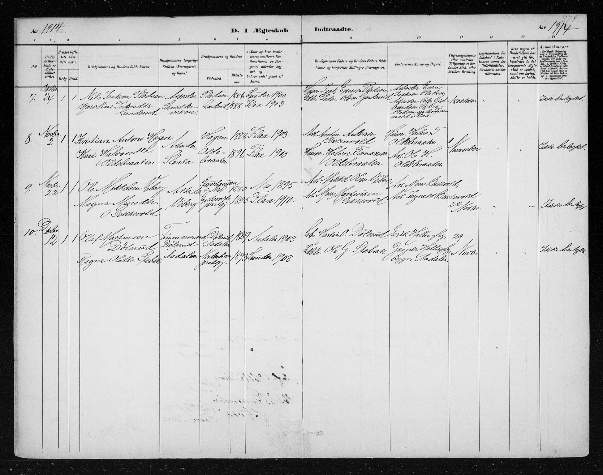 Nes kirkebøker, SAKO/A-236/F/Fa/L0012: Parish register (official) no. 12, 1881-1917, p. 274