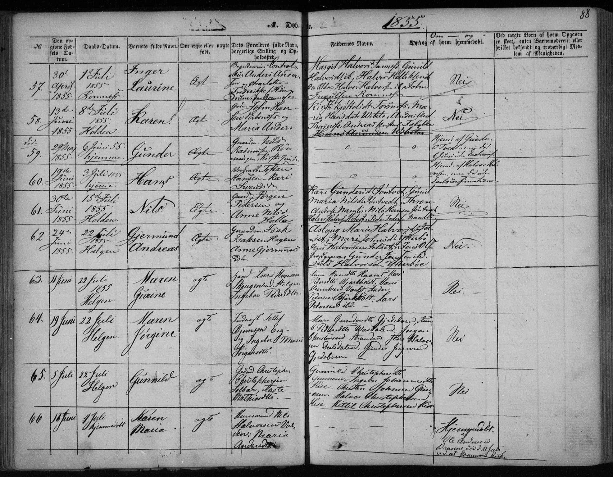 Holla kirkebøker, AV/SAKO-A-272/F/Fa/L0005: Parish register (official) no. 5, 1849-1860, p. 88