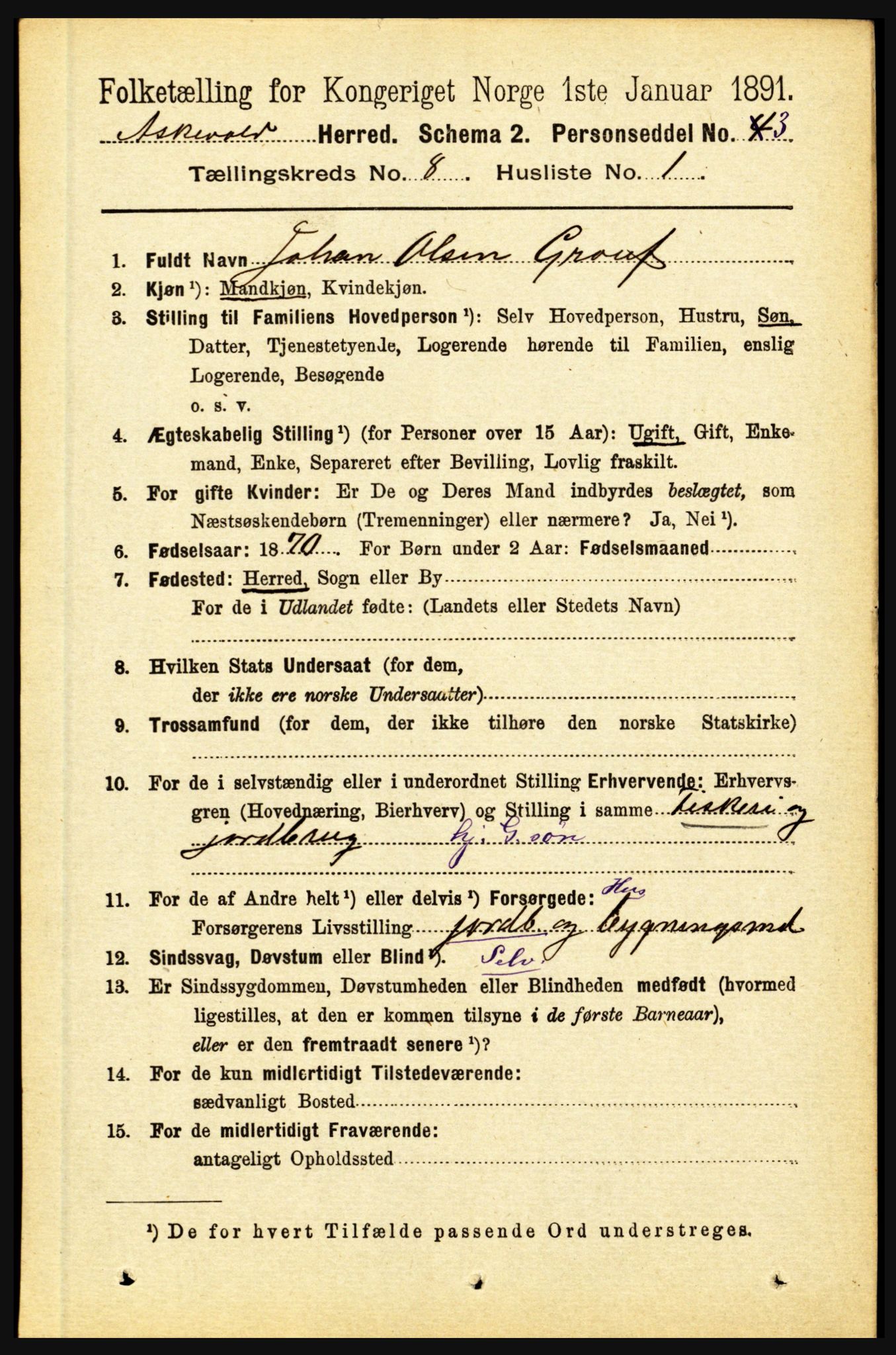 RA, 1891 census for 1428 Askvoll, 1891, p. 2142