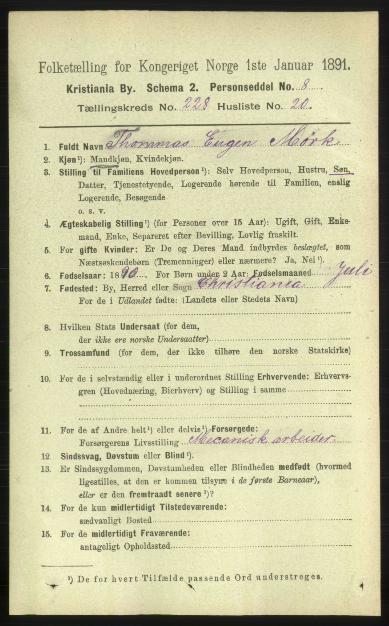 RA, 1891 census for 0301 Kristiania, 1891, p. 140078