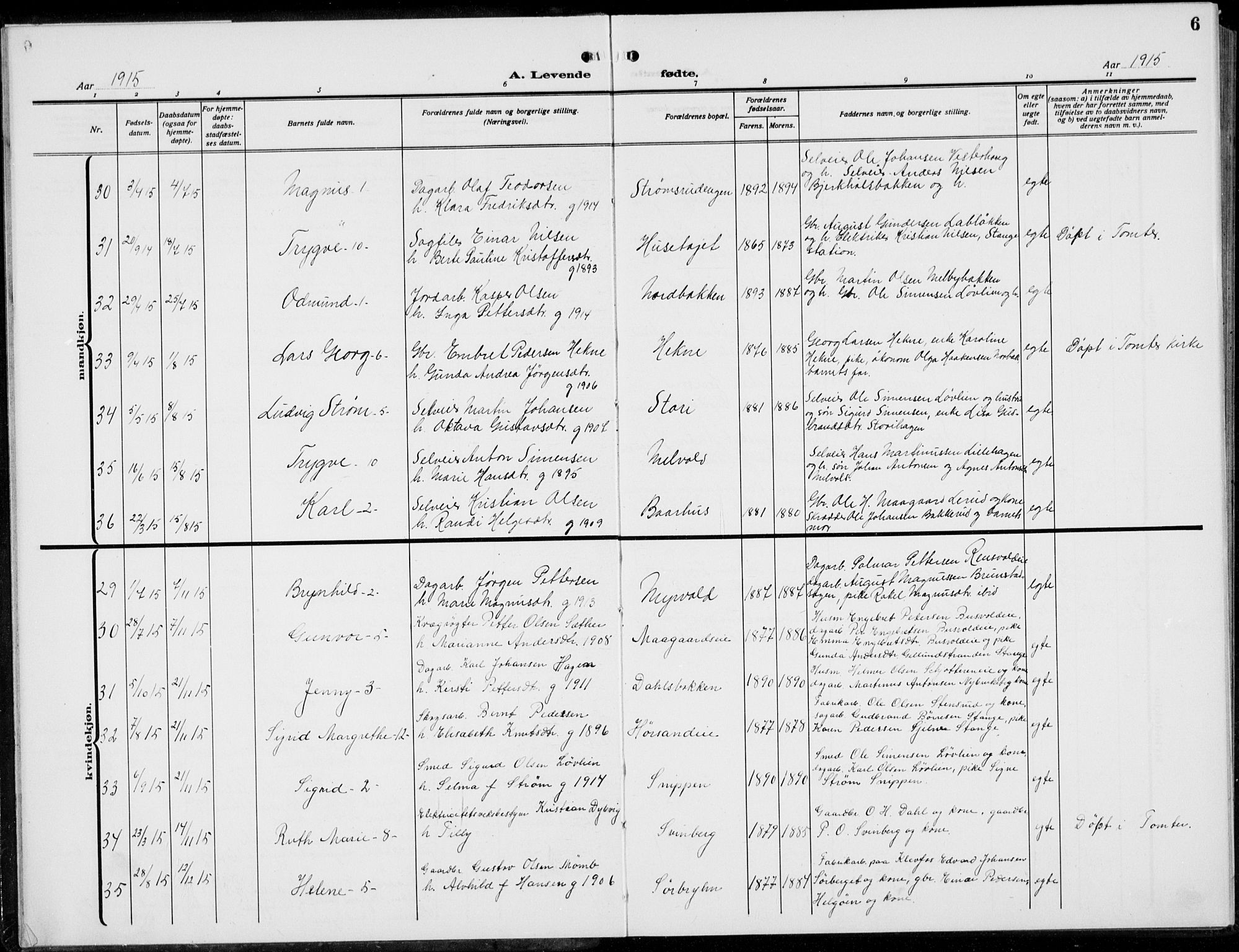 Romedal prestekontor, AV/SAH-PREST-004/L/L0014: Parish register (copy) no. 14, 1915-1939, p. 6