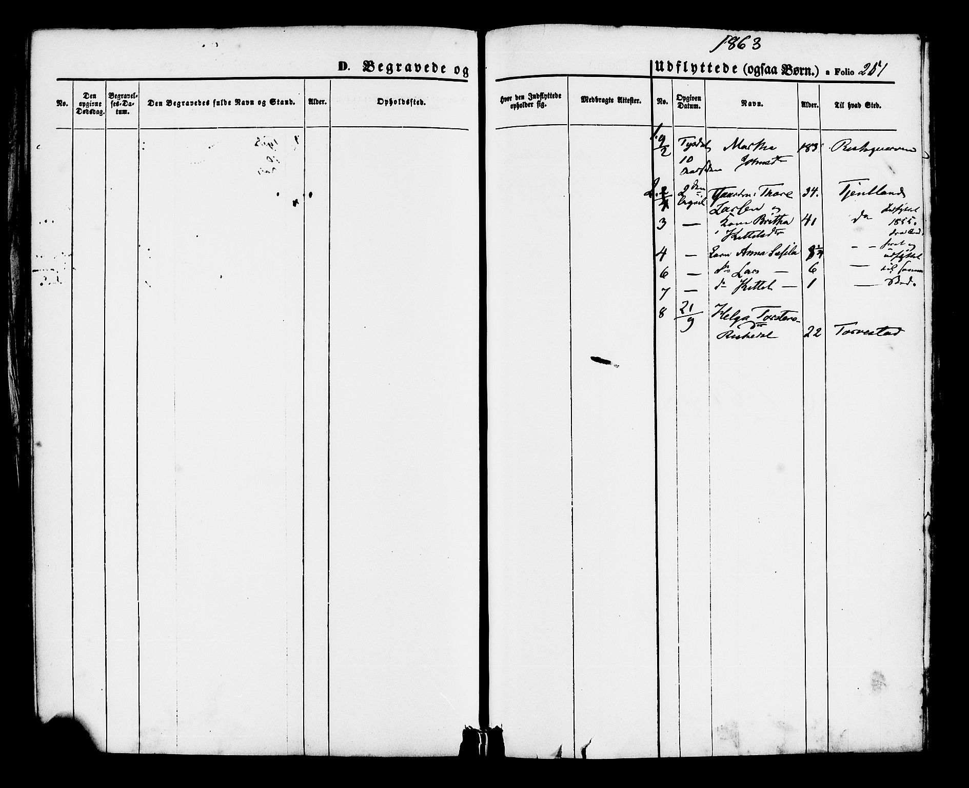 Hjelmeland sokneprestkontor, SAST/A-101843/01/IV/L0012: Parish register (official) no. A 12, 1862-1886, p. 251