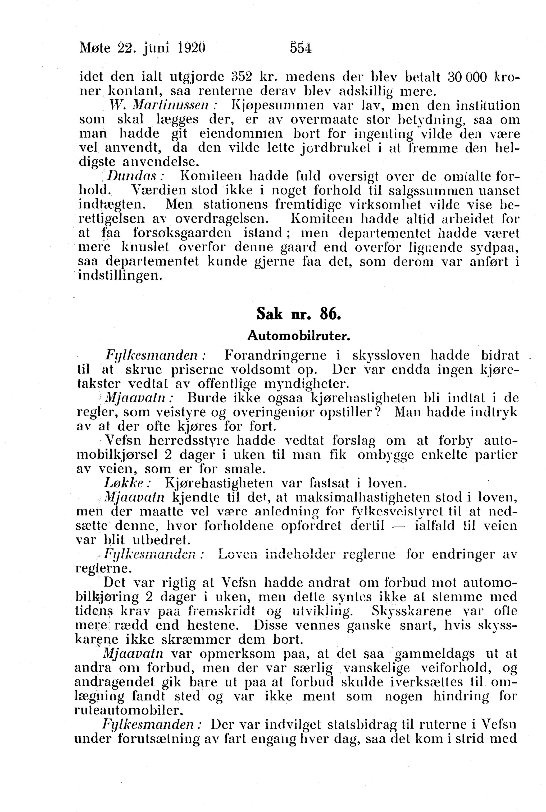 Nordland Fylkeskommune. Fylkestinget, AIN/NFK-17/176/A/Ac/L0043: Fylkestingsforhandlinger 1920, 1920