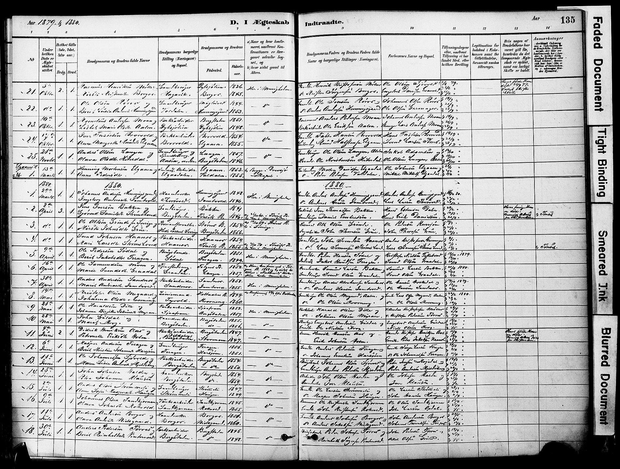 Ministerialprotokoller, klokkerbøker og fødselsregistre - Sør-Trøndelag, SAT/A-1456/681/L0933: Parish register (official) no. 681A11, 1879-1890, p. 135