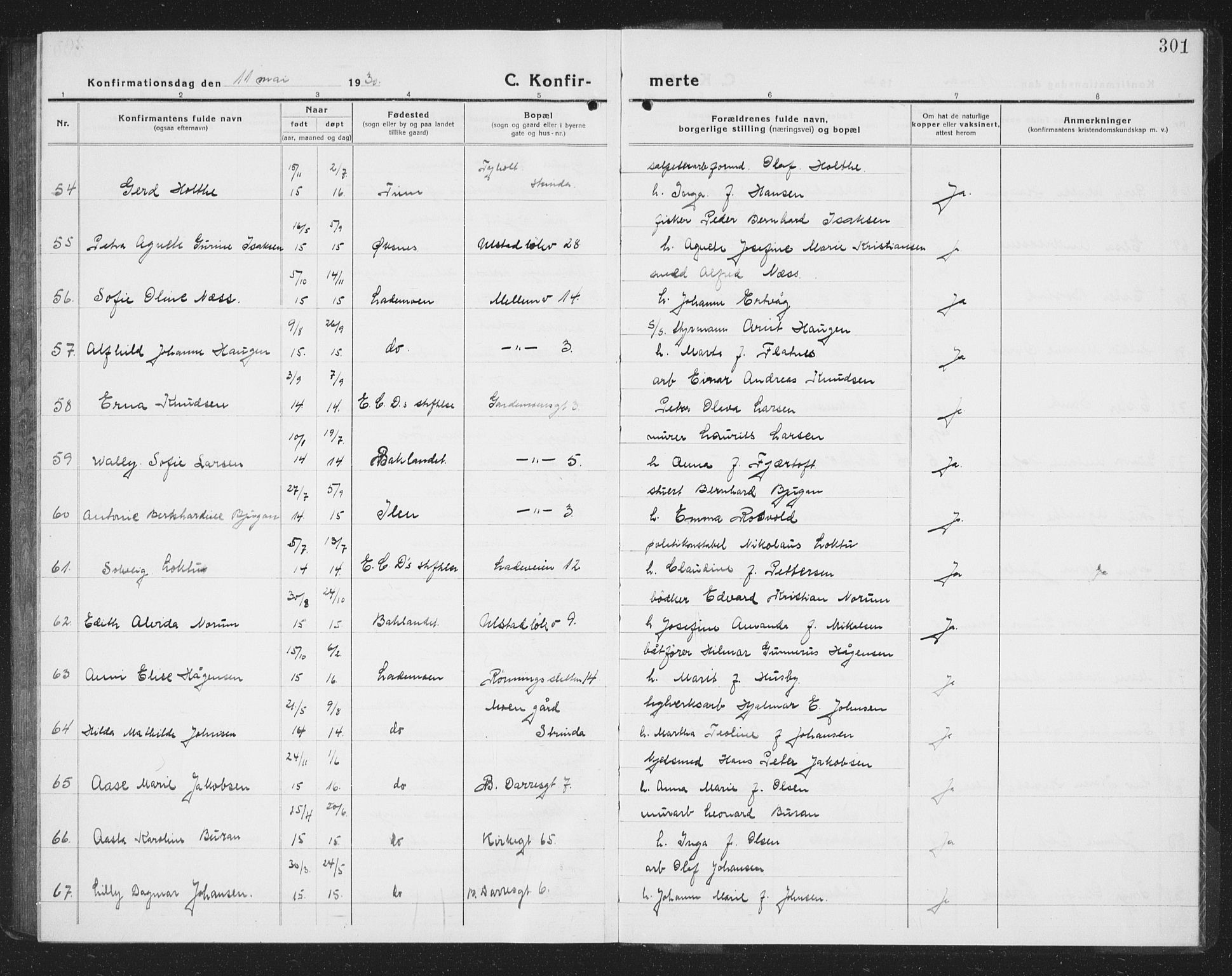 Ministerialprotokoller, klokkerbøker og fødselsregistre - Sør-Trøndelag, SAT/A-1456/605/L0258: Parish register (copy) no. 605C05, 1918-1930, p. 301