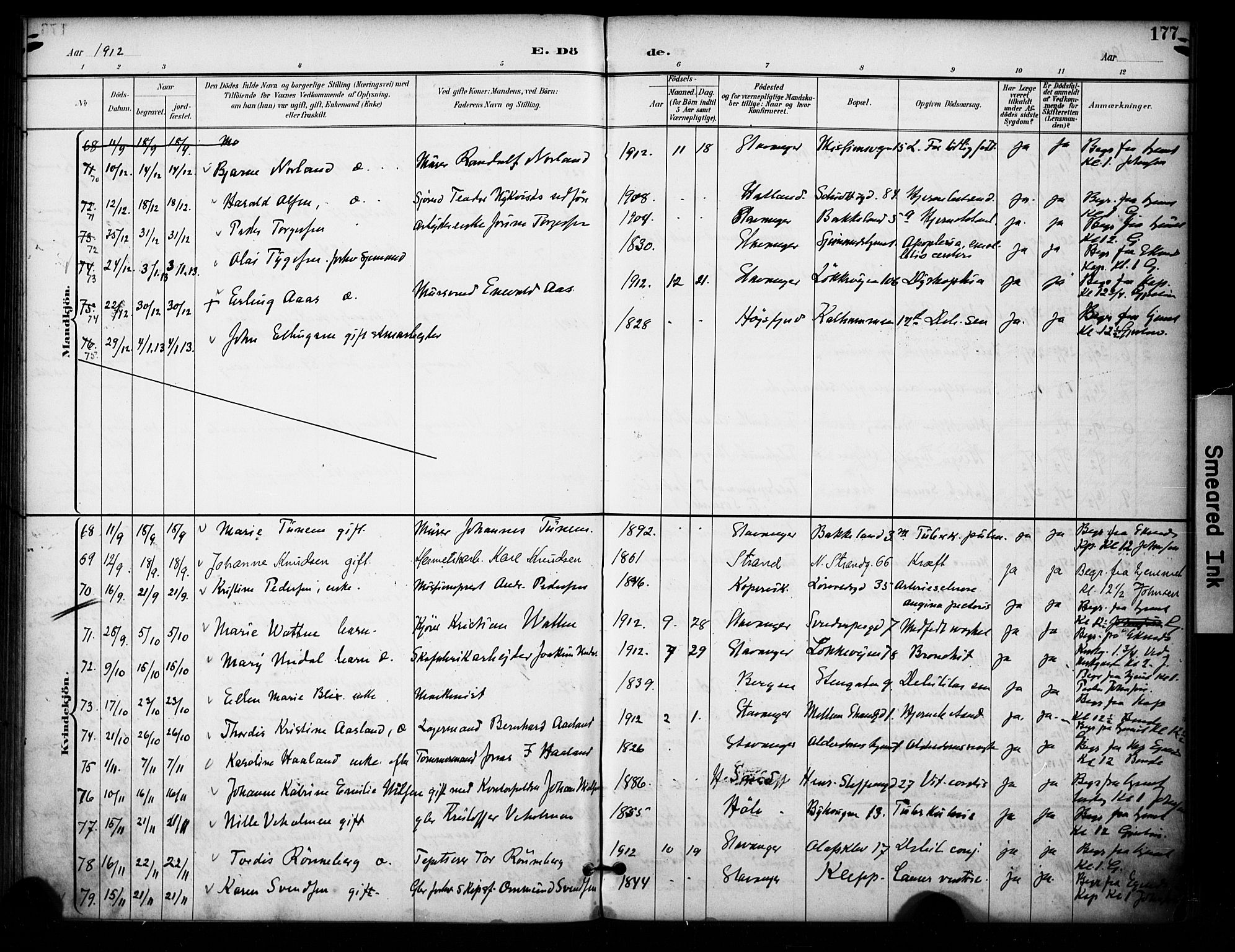 Domkirken sokneprestkontor, AV/SAST-A-101812/001/30/30BA/L0032: Parish register (official) no. A 31, 1896-1917, p. 177