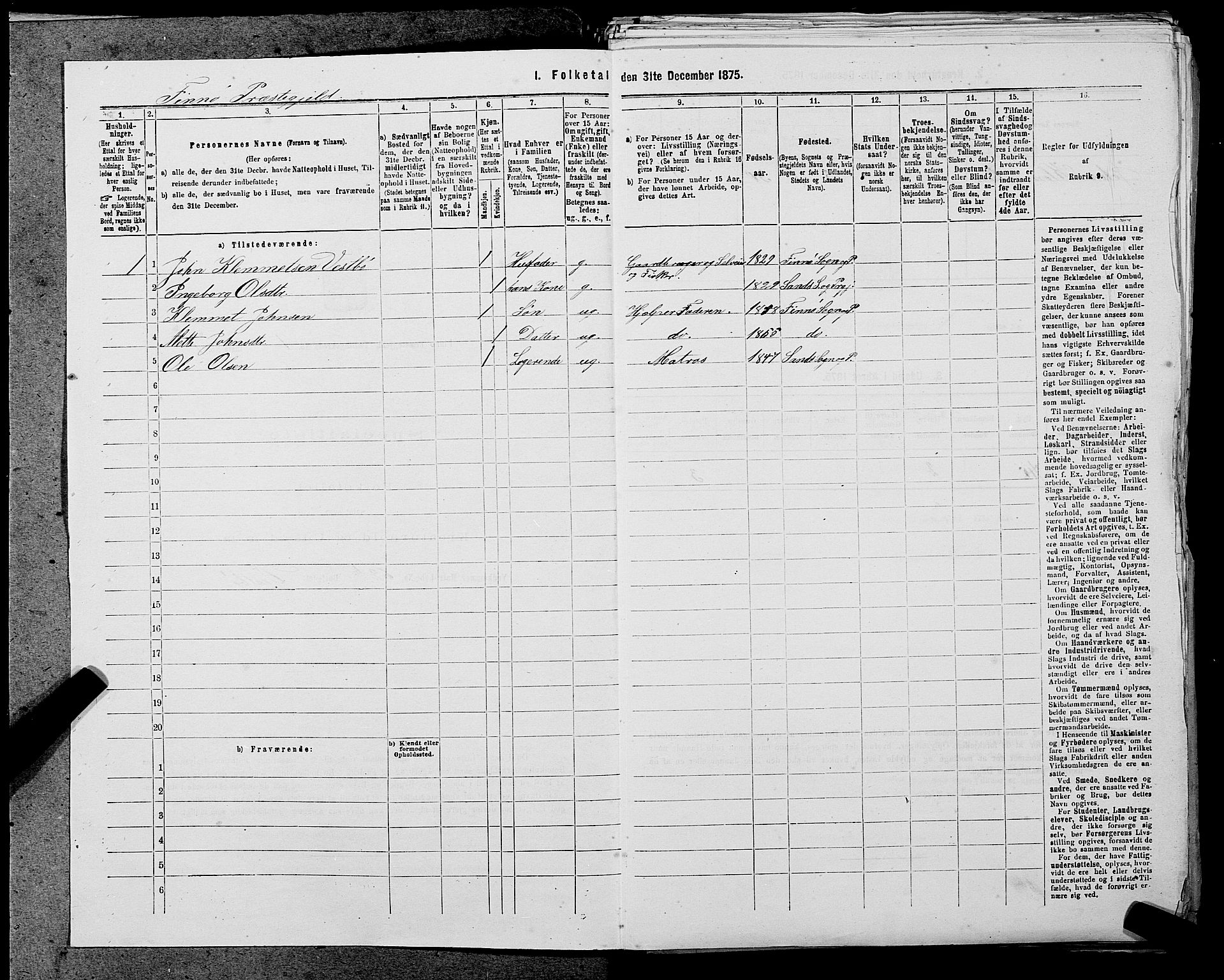 SAST, 1875 census for 1141P Finnøy, 1875, p. 38