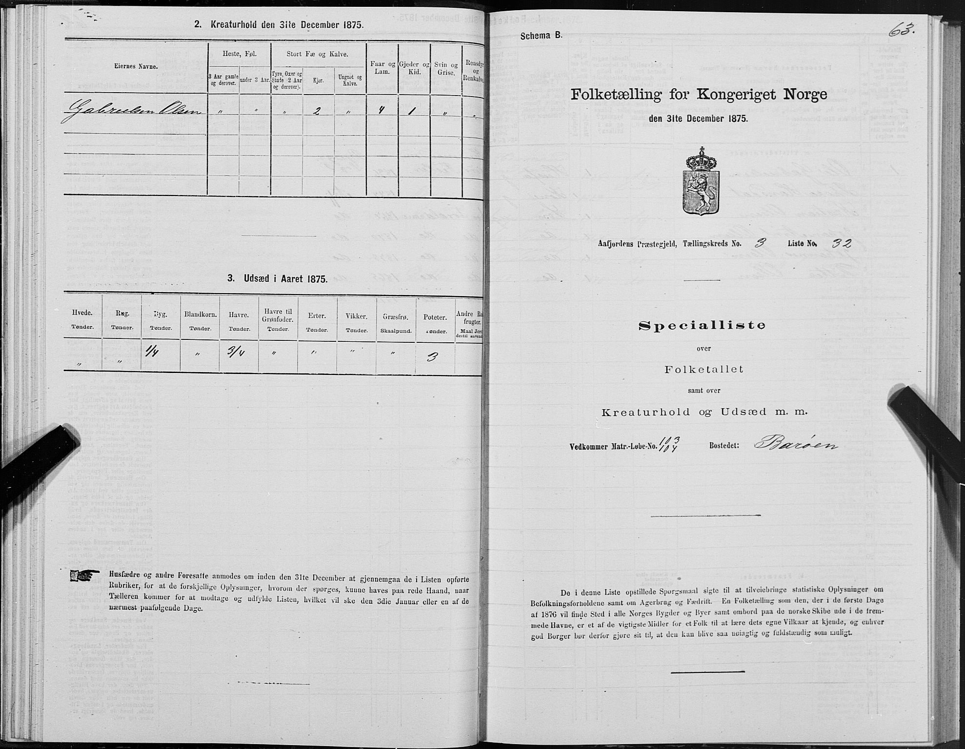 SAT, 1875 census for 1630P Aafjorden, 1875, p. 2063